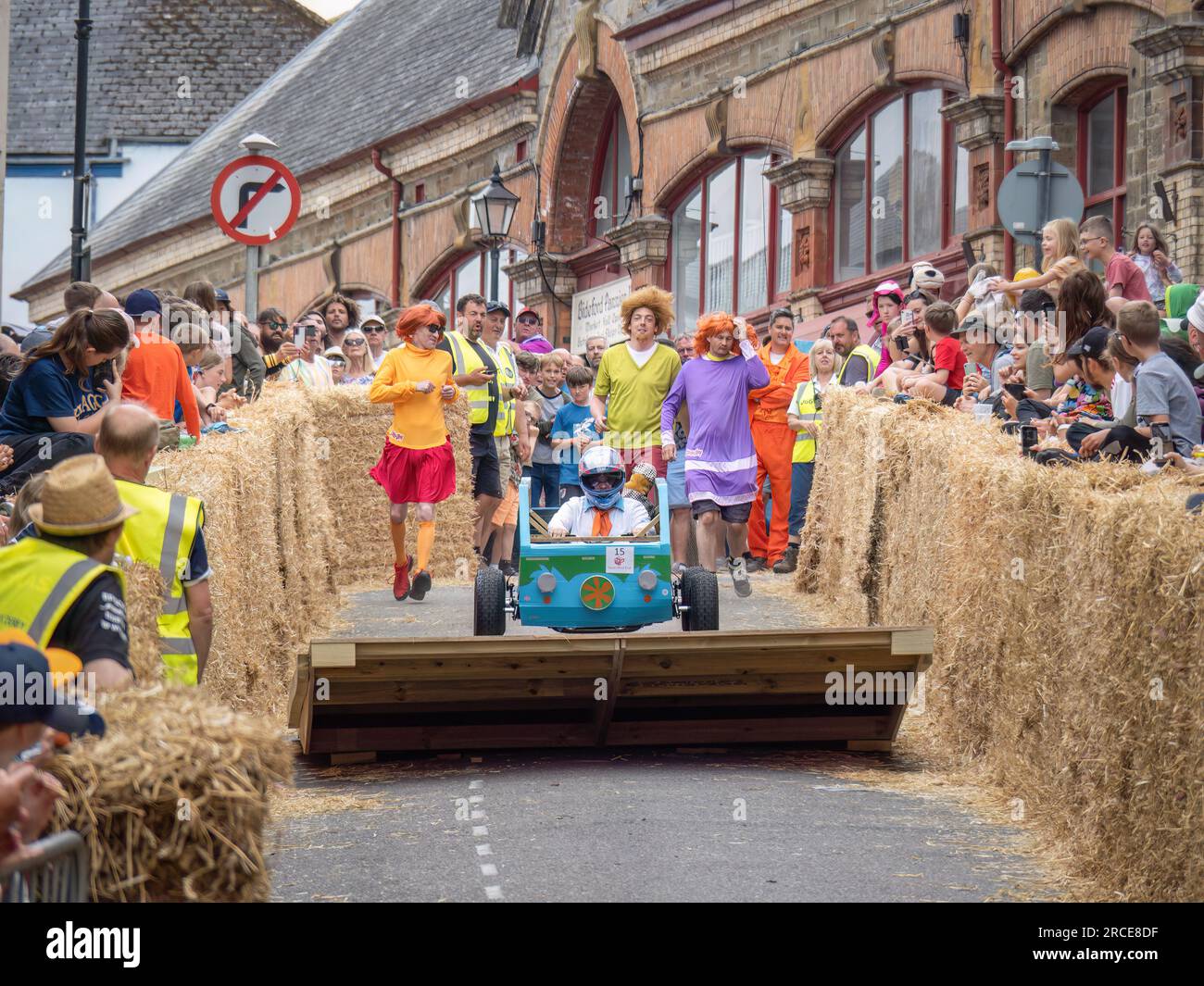BIDEFORD, DEVON, ENGLAND - JUNE 18 2023: Participants in the annual Soapbox Derby fun race event in the town. Stock Photo