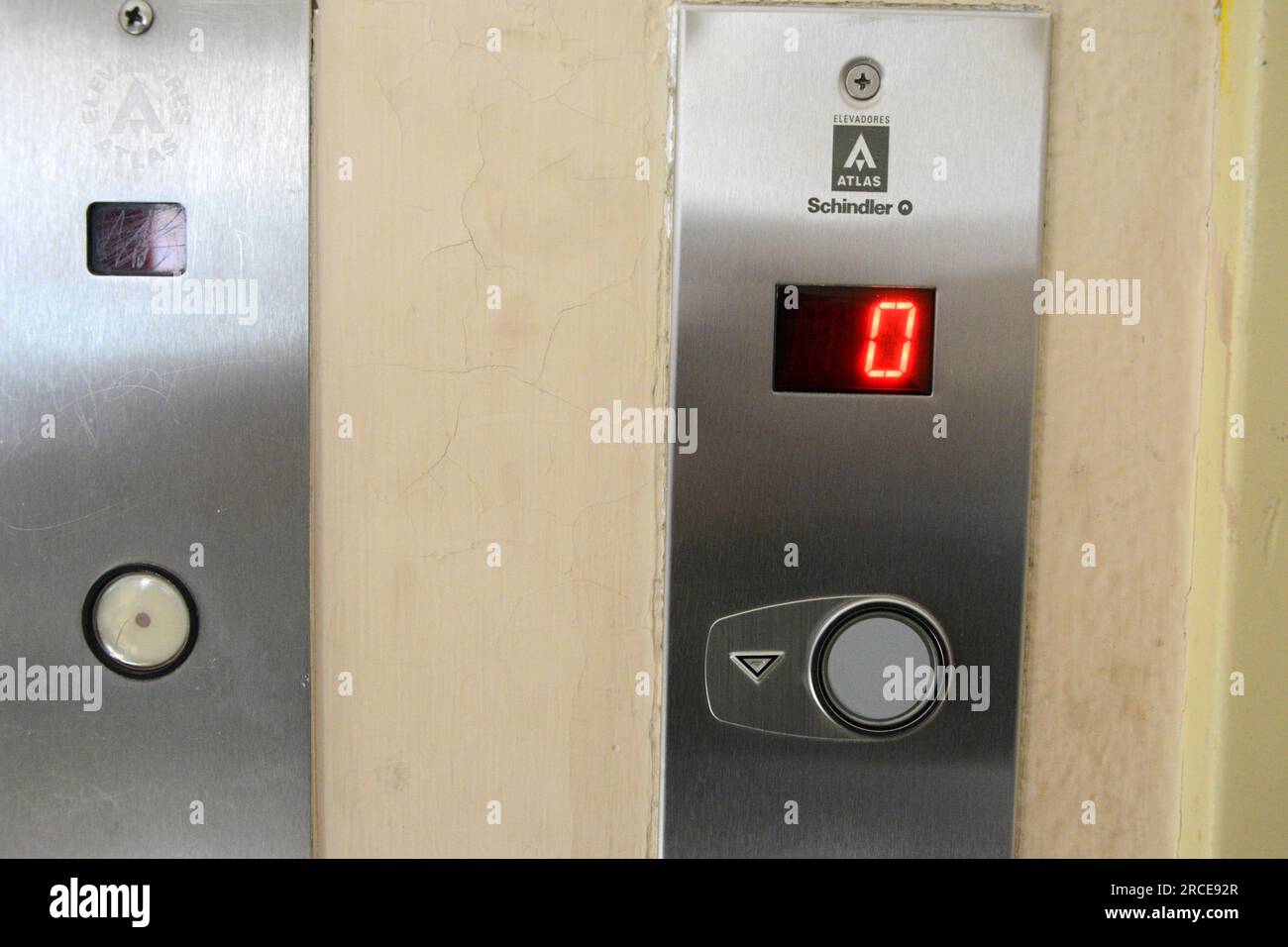 Elevator display with floor numbering alert light. zoom photo Stock