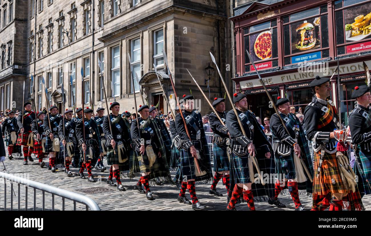 Crowd watching Scottish parade, Service of Thanksgiving for Charles III, Royal Mile, Edinburgh, Scotland, UK Stock Photo