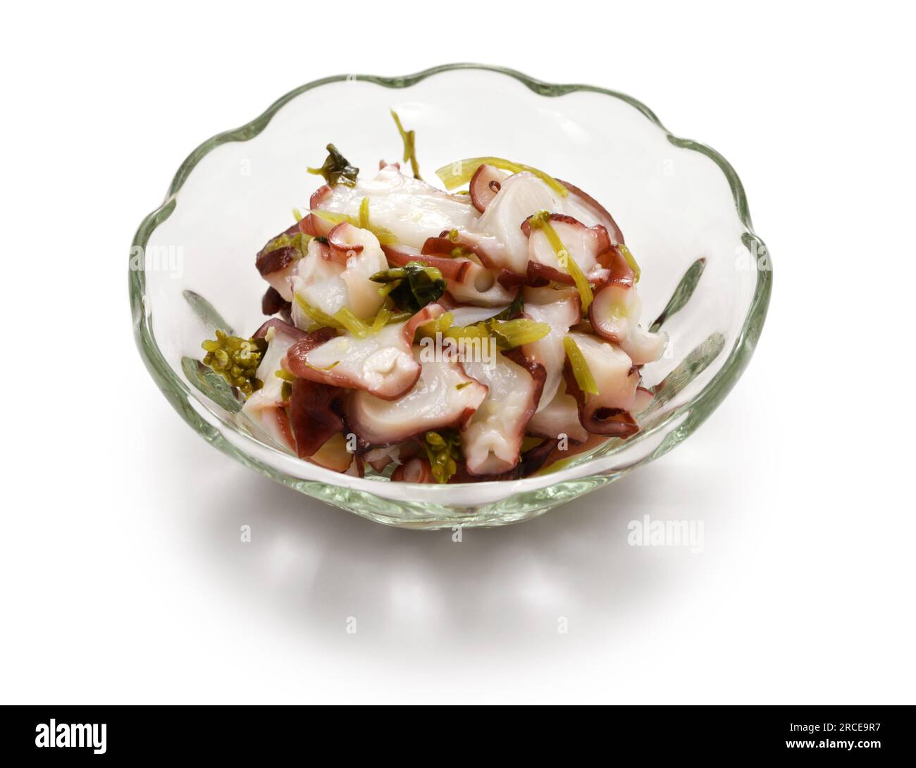 homemade Tacowasa (marinated octopus and wasabi leaves and stems