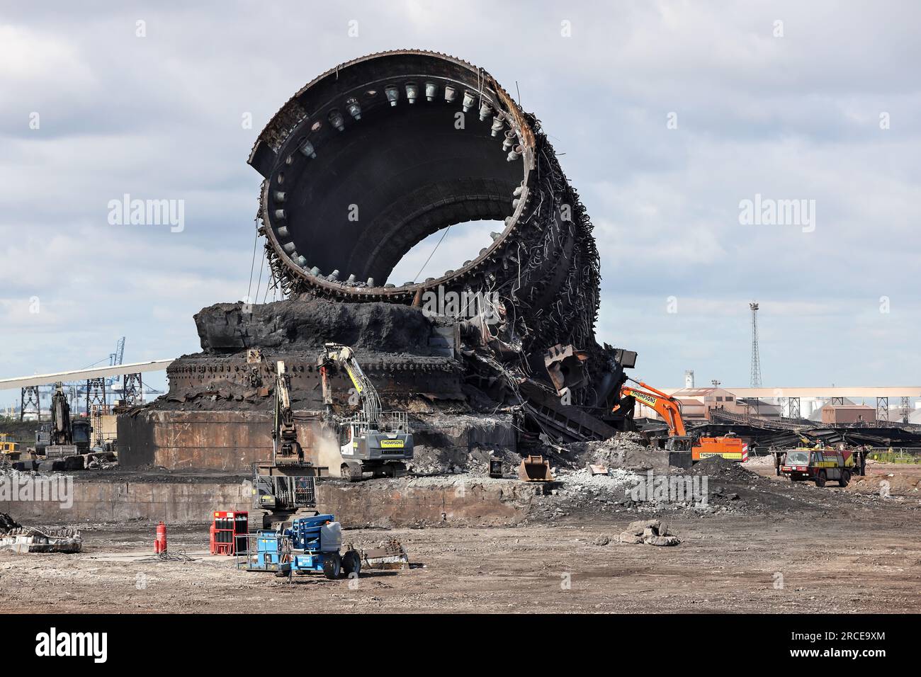 The demolition of the blast furnace and hearth at Redcar Steelworks which is being demolished to make way for the development of the Teesworks carbon Stock Photo