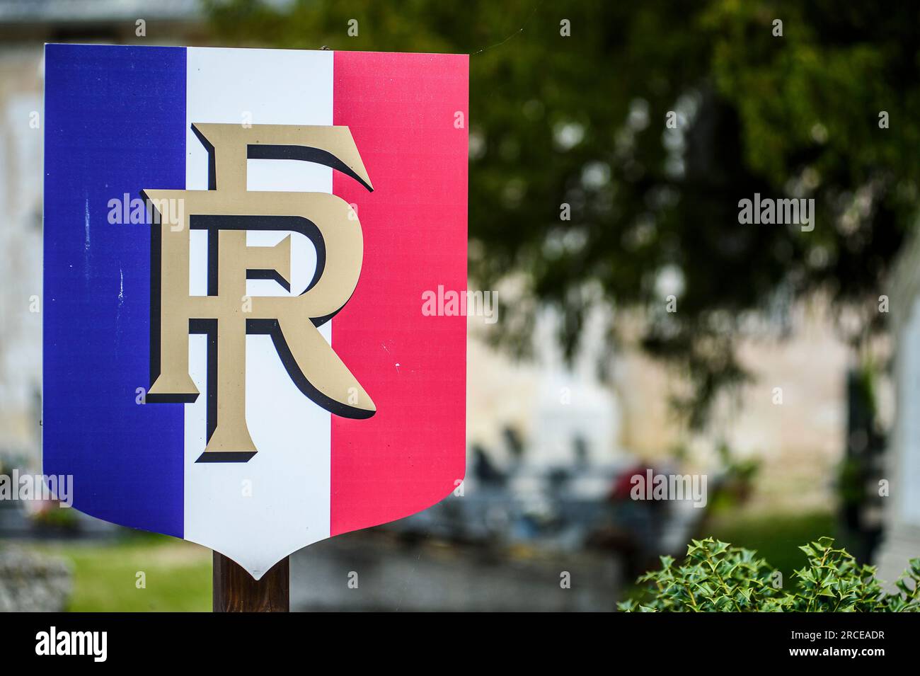 French flag on the shield with the RF letters meaning French Republic