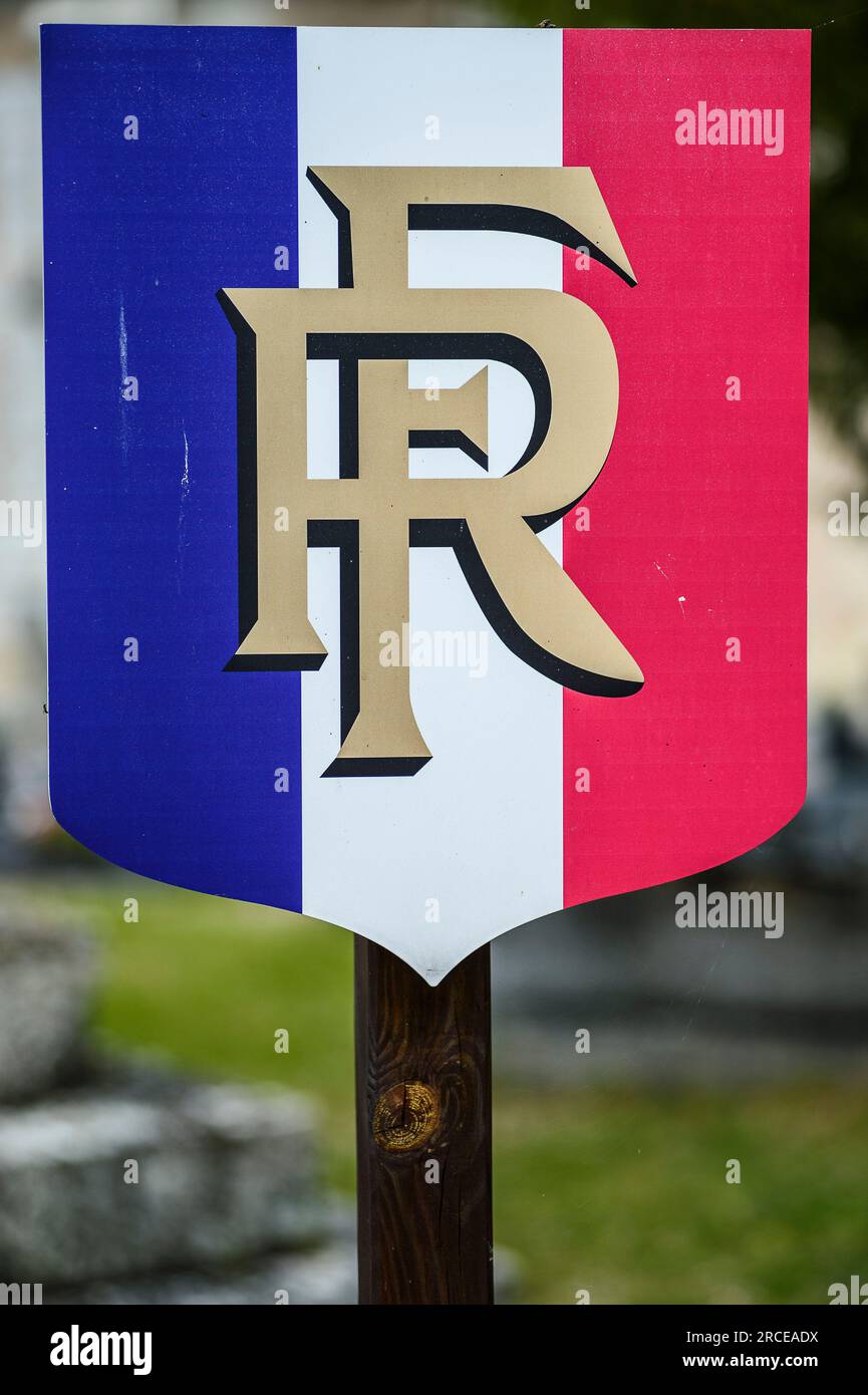 French flag on the shield with the RF letters meaning French Republic