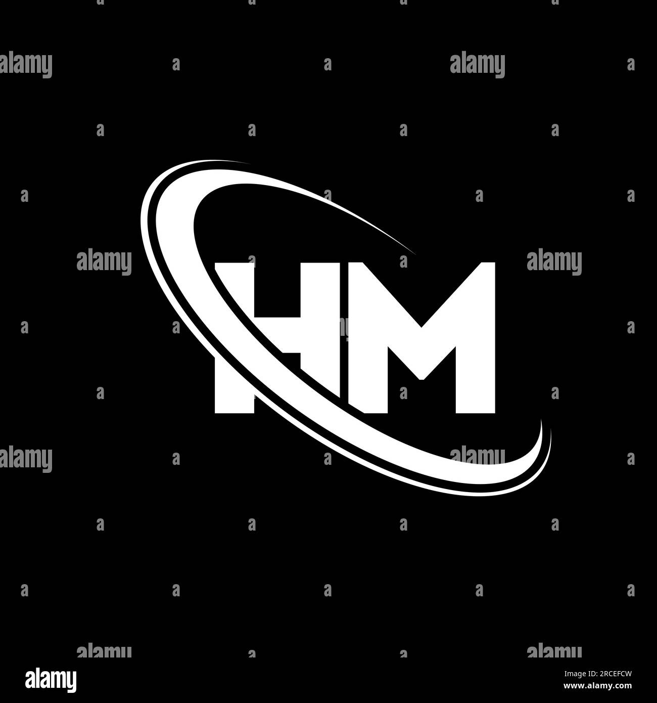 HM logo. H M design. White HM letter. HM/H M letter logo design. Initial letter HM linked circle uppercase monogram logo. Stock Vector