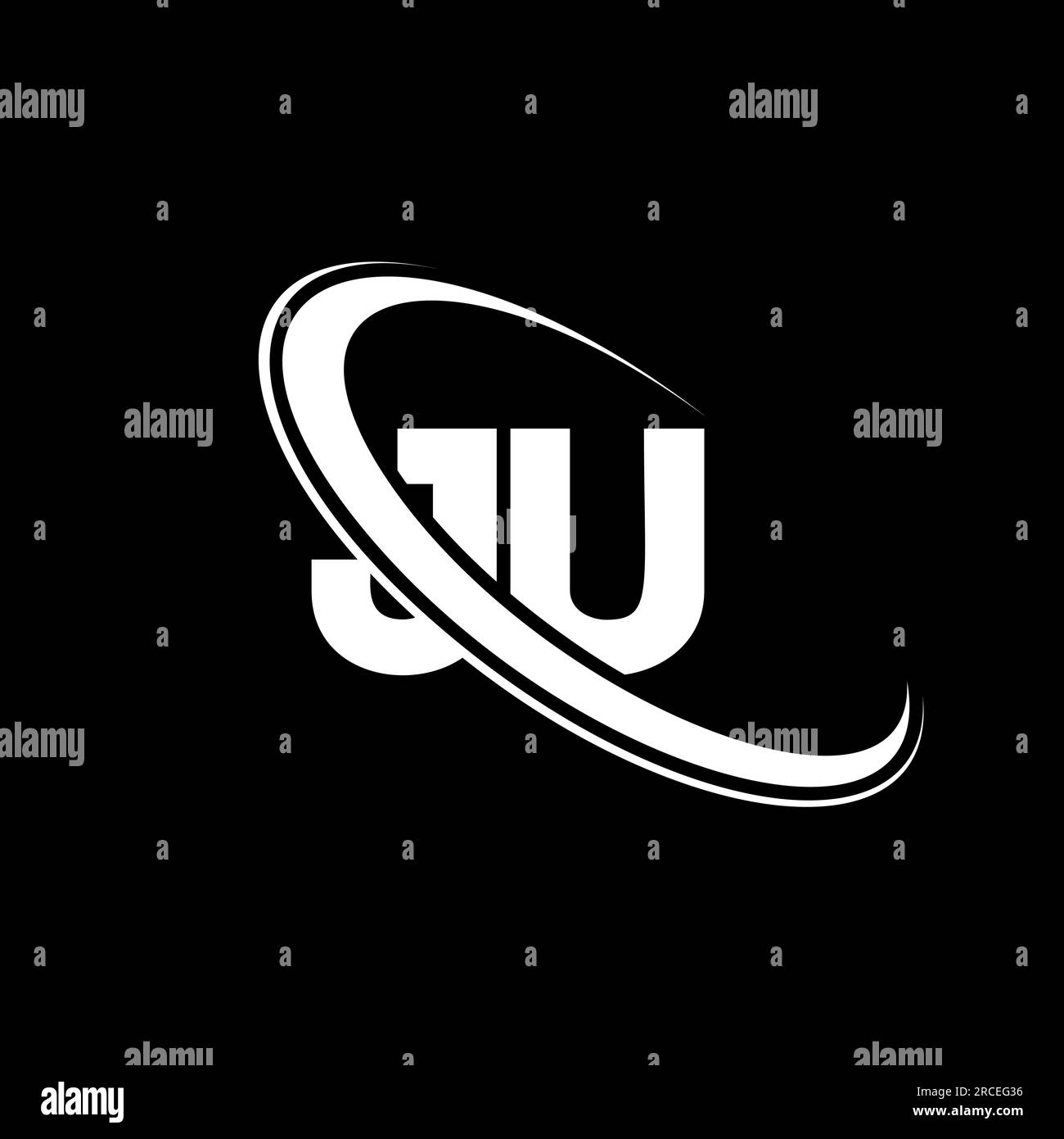 JU logo. J U design. White JU letter. JU/J U letter logo design. Initial letter JU linked circle uppercase monogram logo. Stock Vector