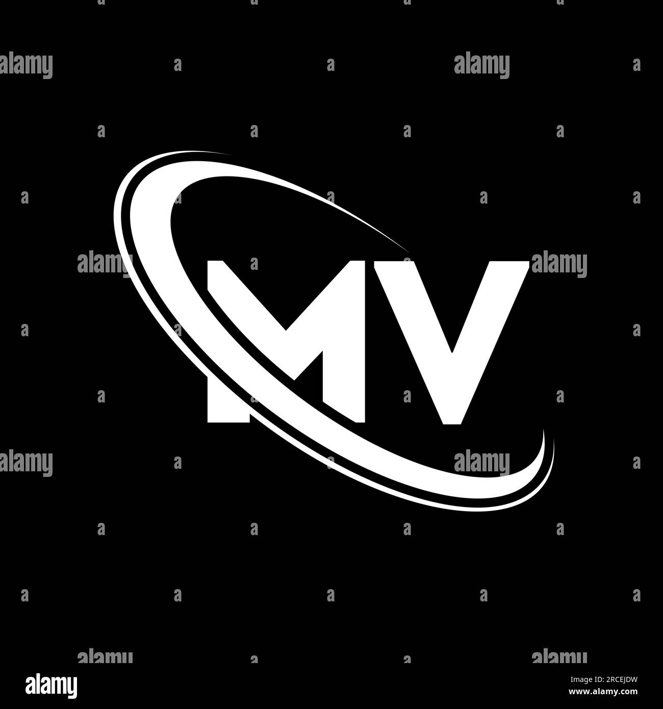 MV logo. M V design. White MV letter. MV/M V letter logo design. Initial letter MV linked circle uppercase monogram logo. Stock Vector