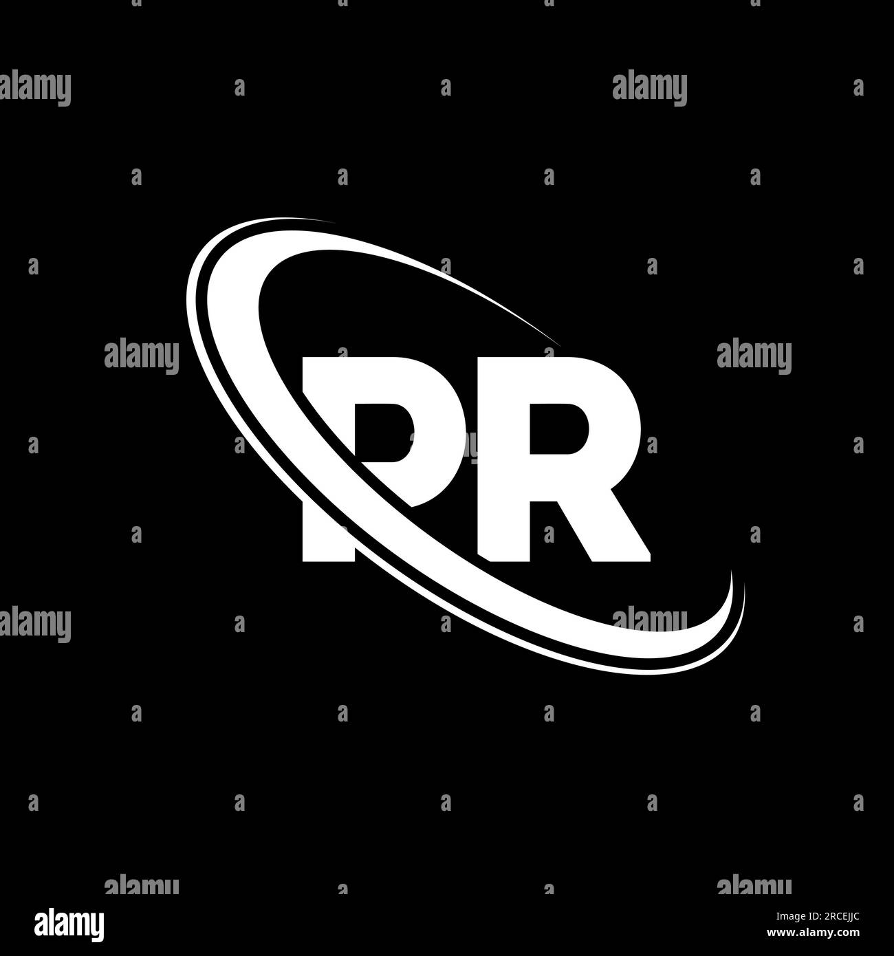 PR logo. P R design. White PR letter. PR/P R letter logo design. Initial letter PR linked circle uppercase monogram logo. Stock Vector