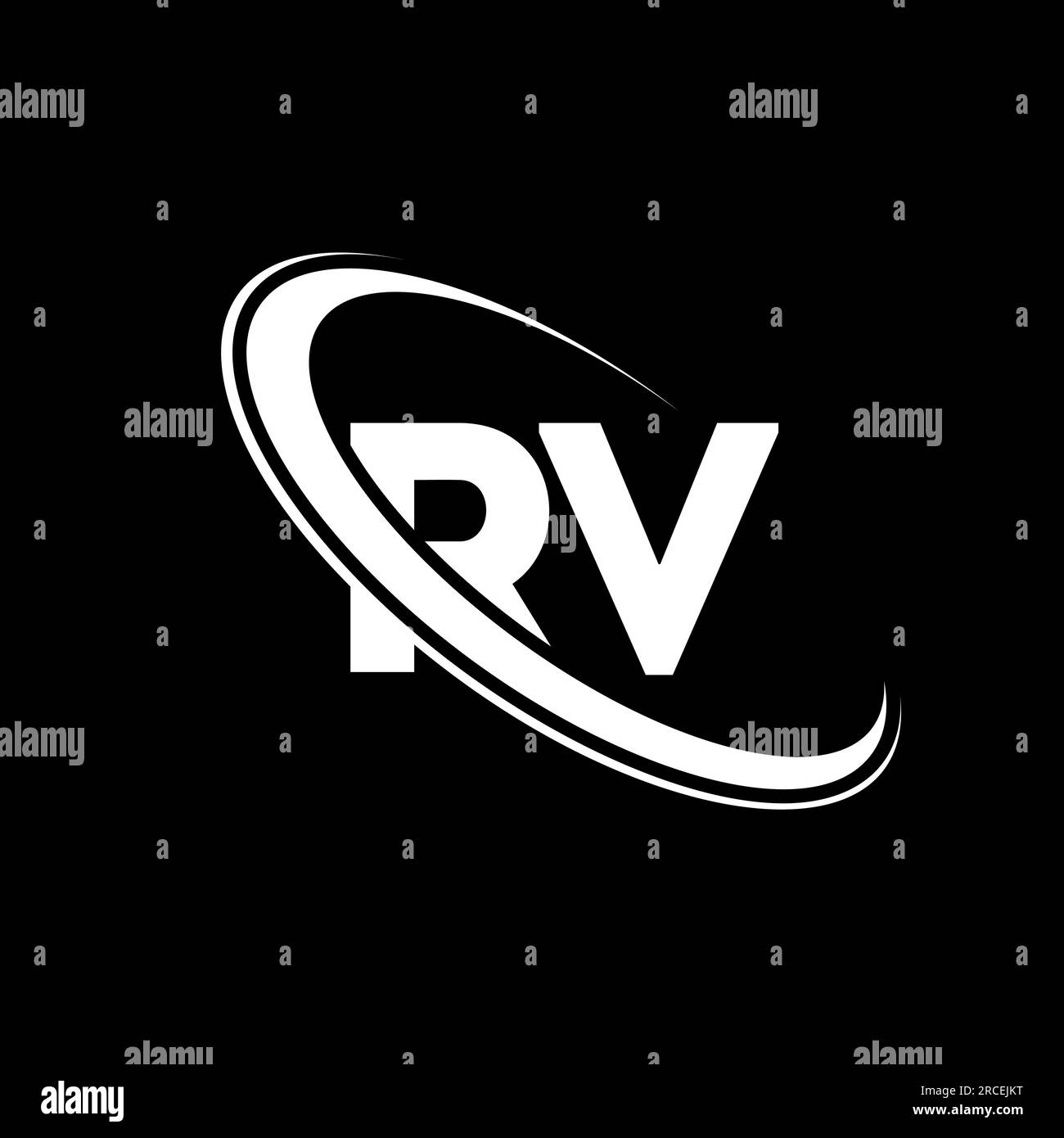 RV logo. R V design. White RV letter. RV/R V letter logo design. Initial letter RV linked circle uppercase monogram logo. Stock Vector