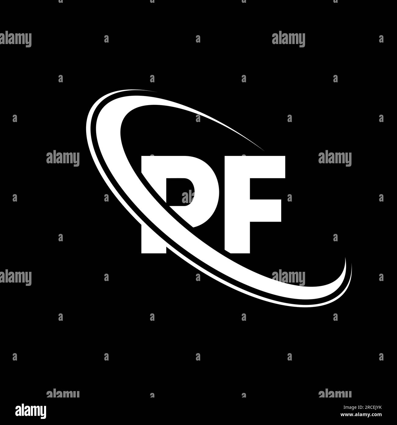 PF logo. P F design. White PF letter. PF/P F letter logo design. Initial letter PF linked circle uppercase monogram logo. Stock Vector