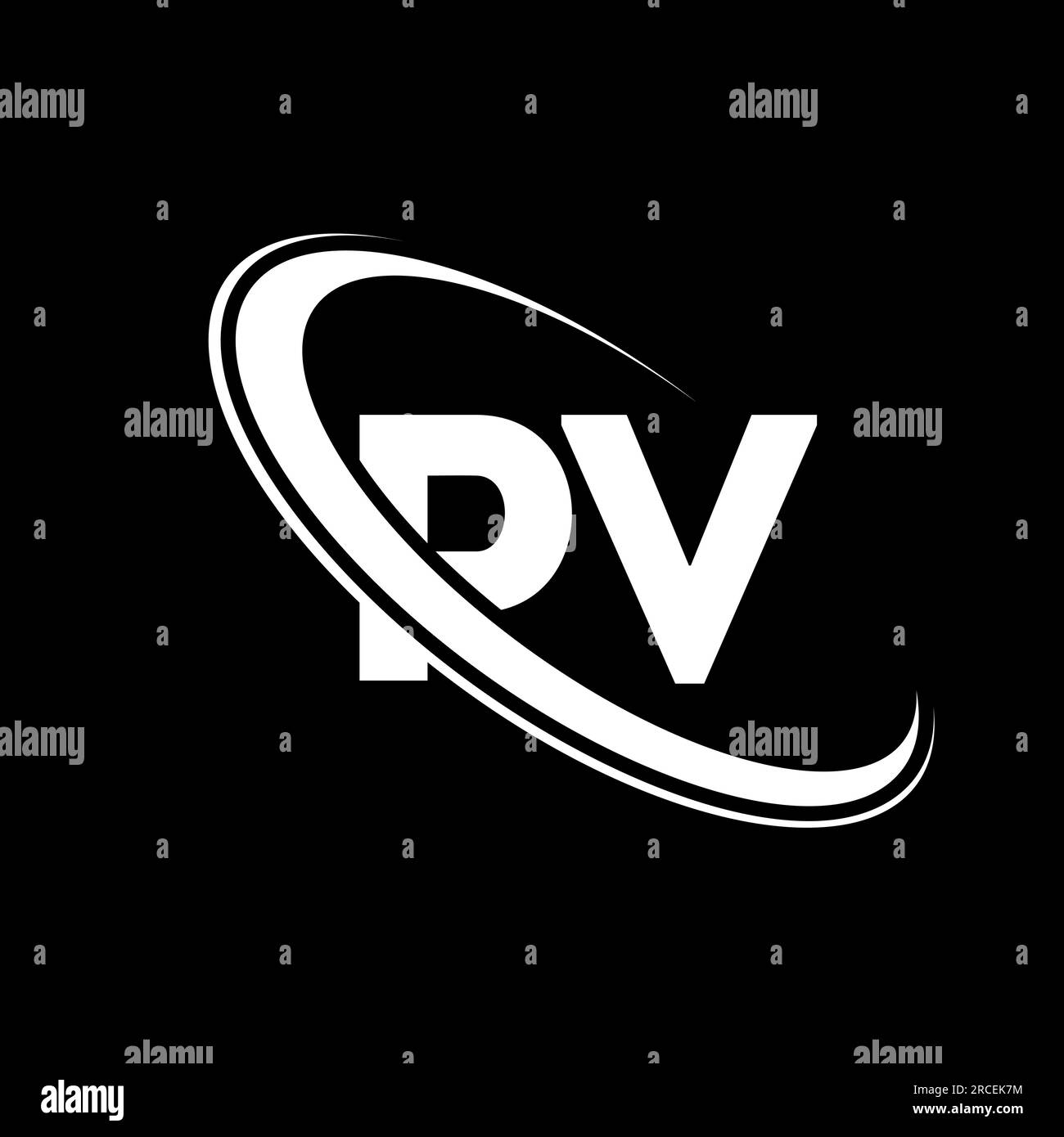 PV logo. P V design. White PV letter. PV/P V letter logo design. Initial letter PV linked circle uppercase monogram logo. Stock Vector