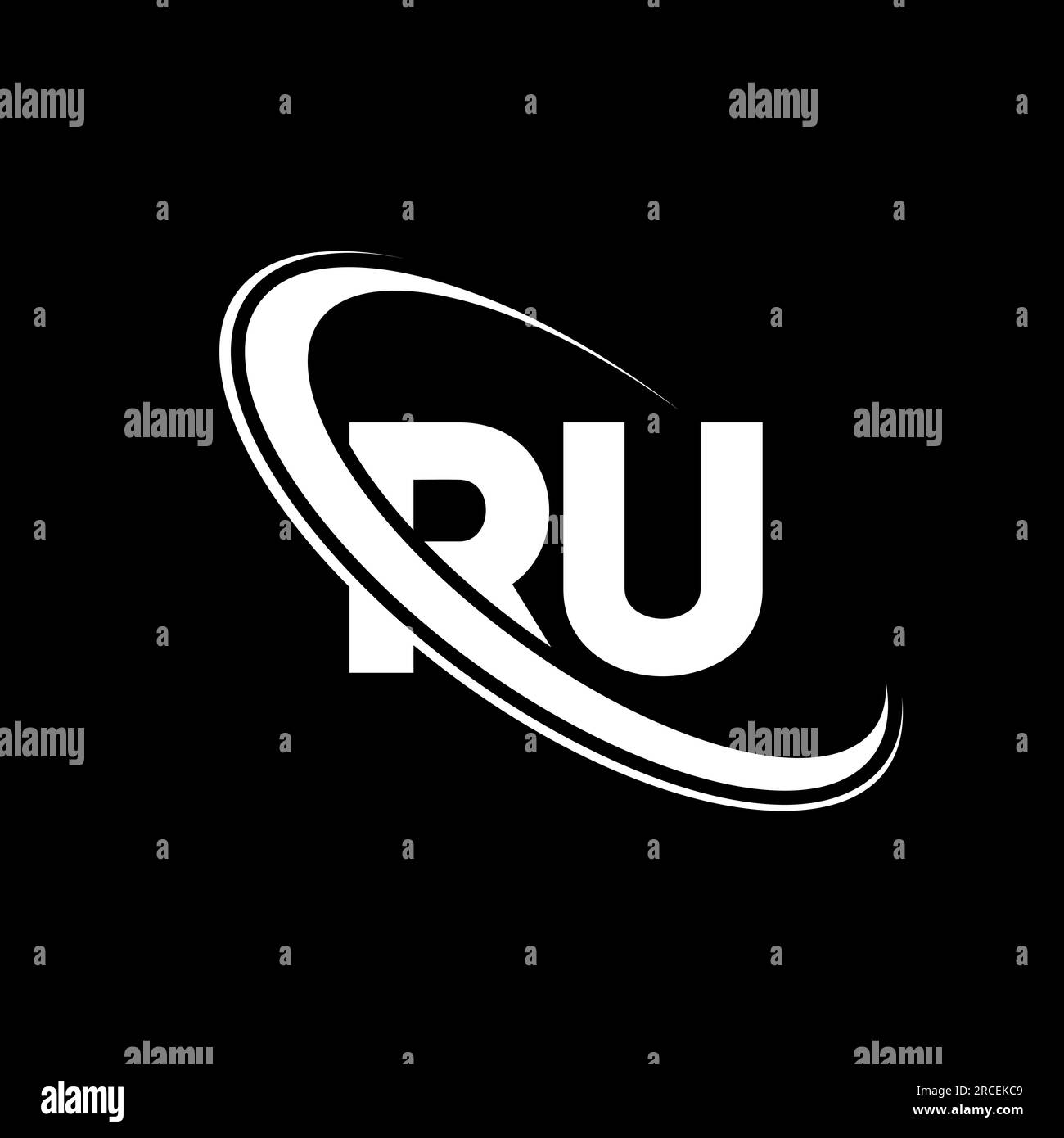 RU logo. R U design. White RU letter. RU/R U letter logo design. Initial letter RU linked circle uppercase monogram logo. Stock Vector