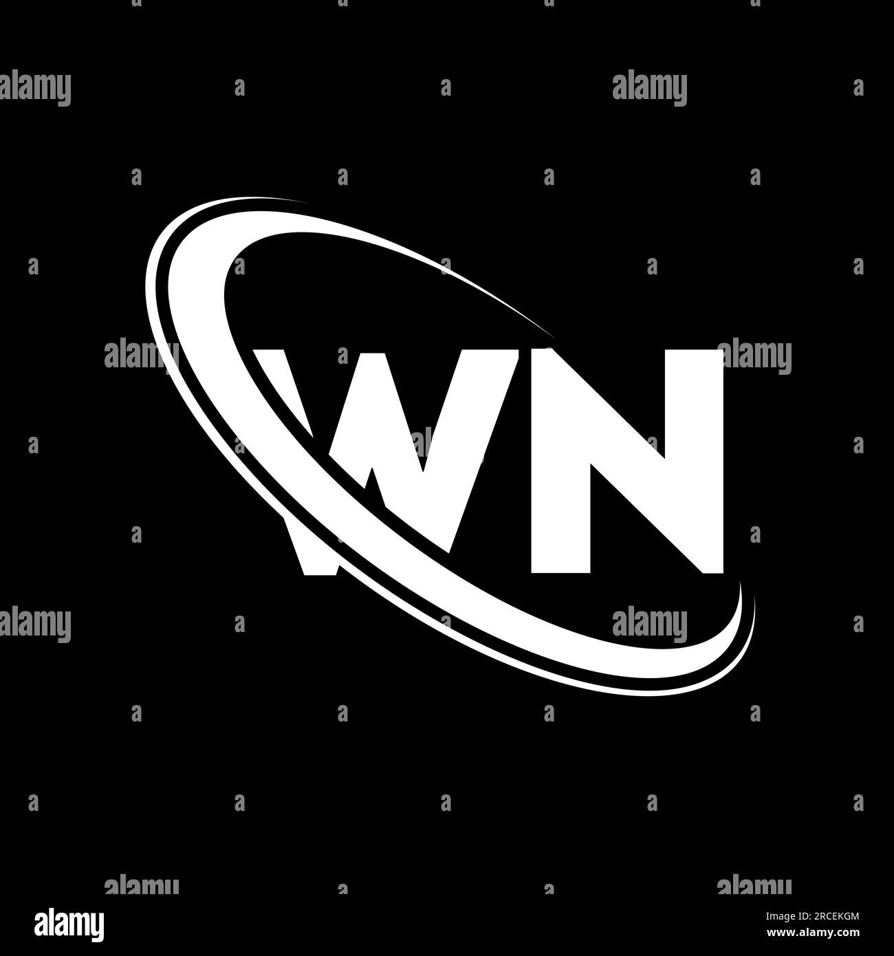 WN logo. W N design. White WN letter. WN/W N letter logo design. Initial letter WN linked circle uppercase monogram logo. Stock Vector