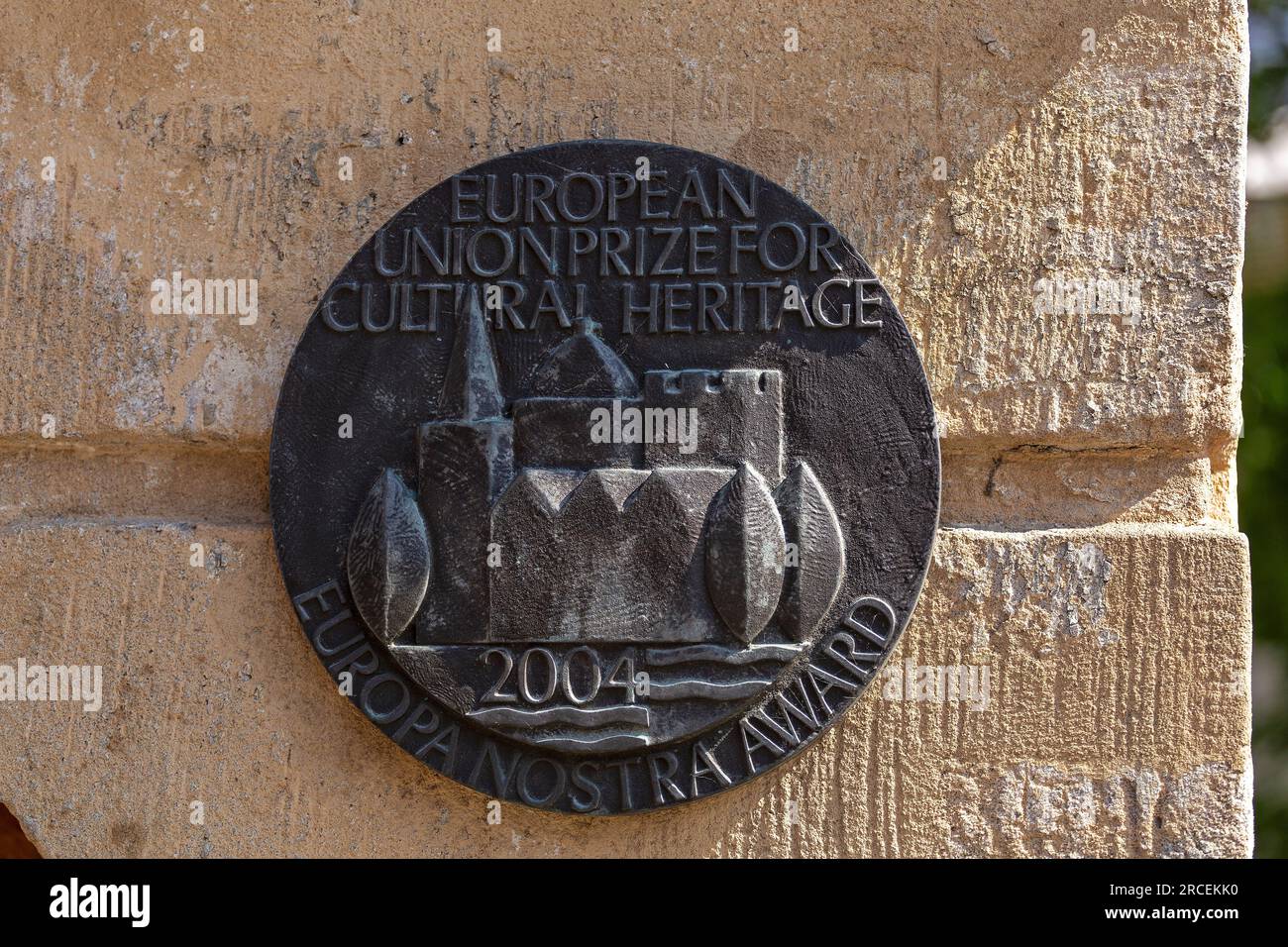 World heritage emblem, Bamberg, Oberfranken, Bavaria, Germany Stock Photo