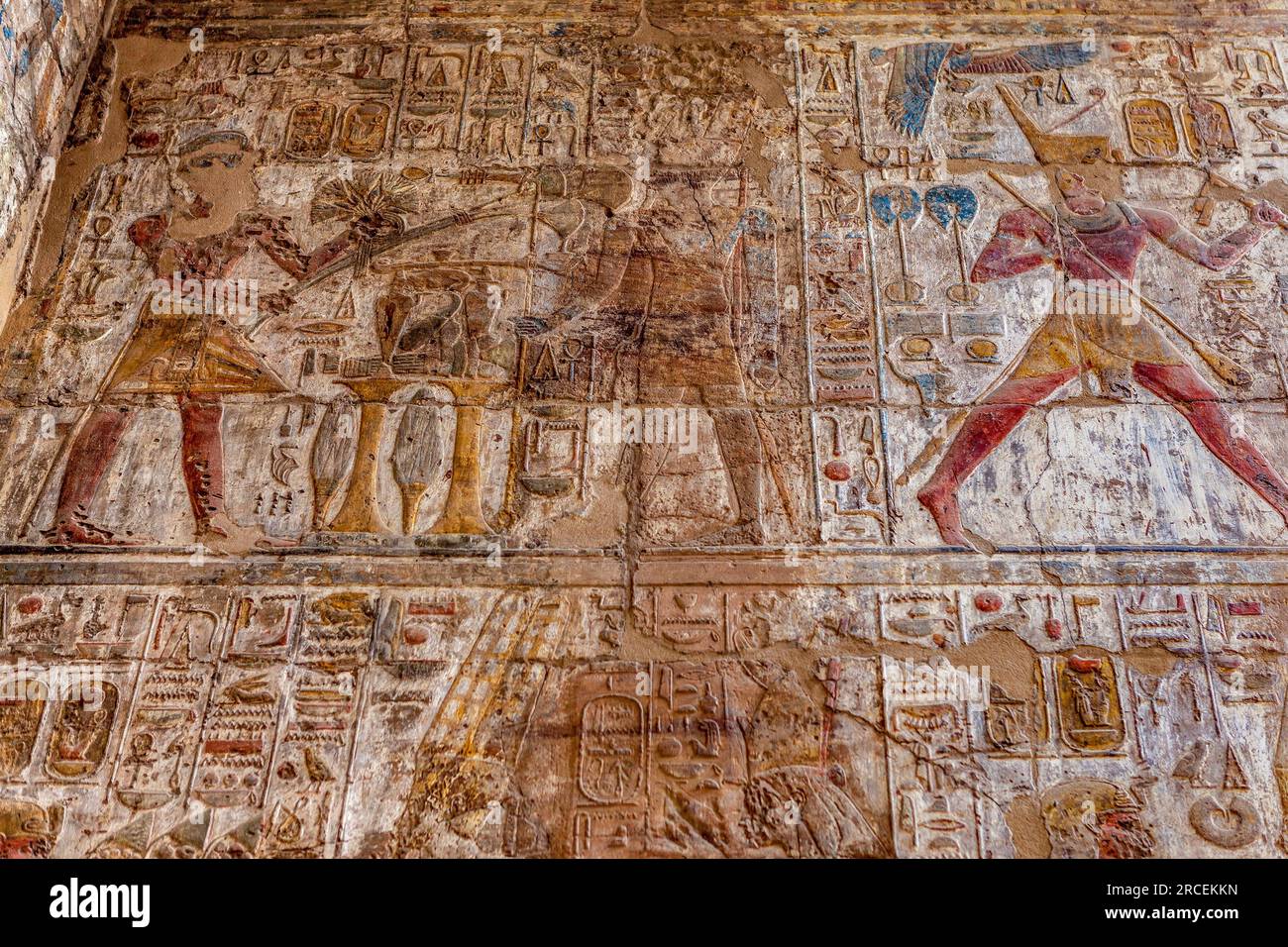 Colourful wall paintings in Luxor Temple, Egypt Stock Photo