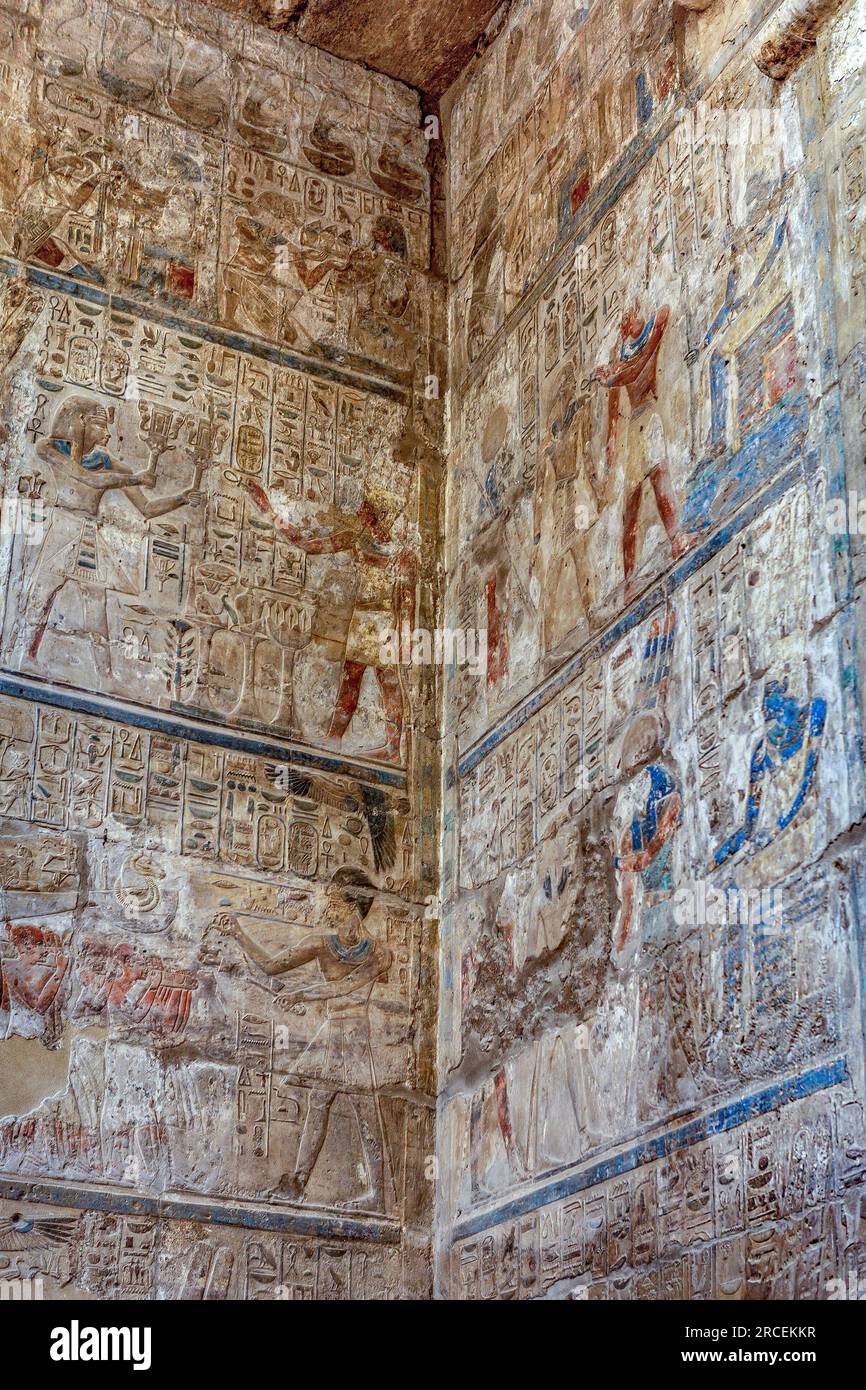 Colourful wall paintings in Luxor Temple, Egypt Stock Photo