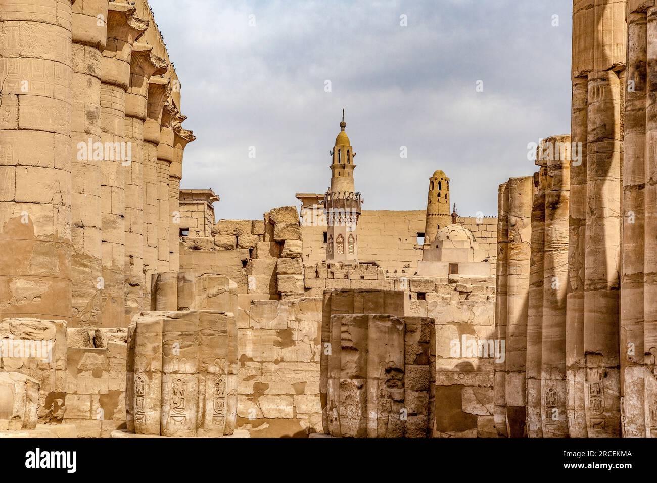 Court of Rameses II and Abou al-Haggag Mosque at Luxor Temple, Egypt Stock Photo