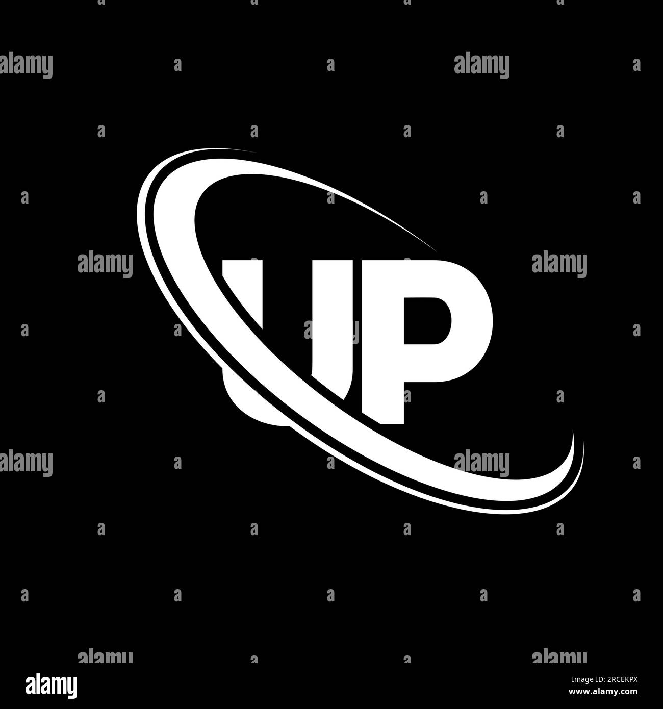 UP logo. U P design. White UP letter. UP/U P letter logo design. Initial letter UP linked circle uppercase monogram logo. Stock Vector