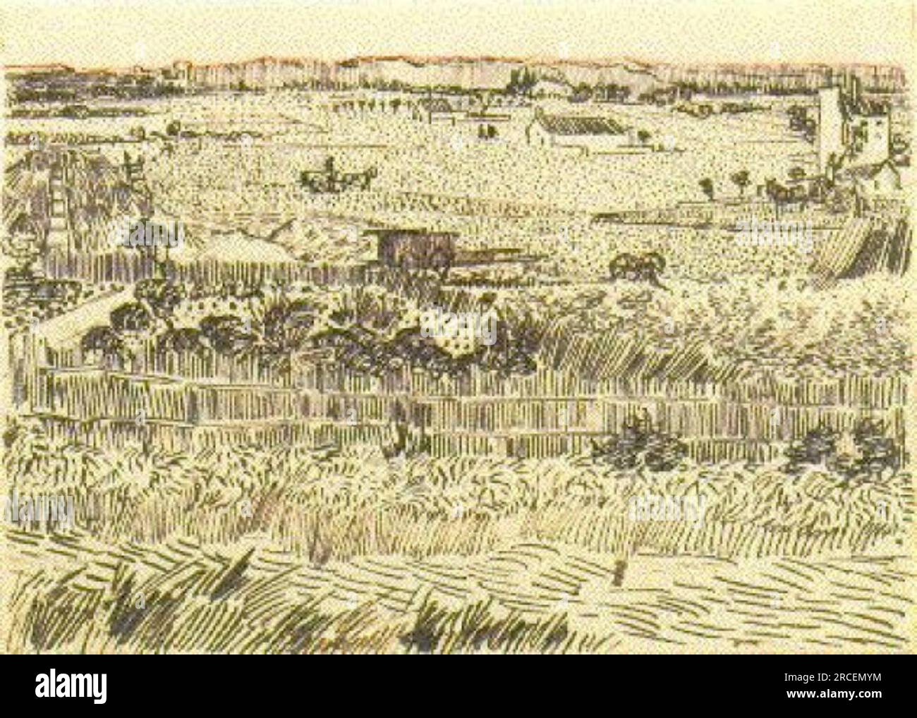 Harvest Landscape 1888; Arles, Bouches-du-Rhône, France by Vincent van Gogh Stock Photo