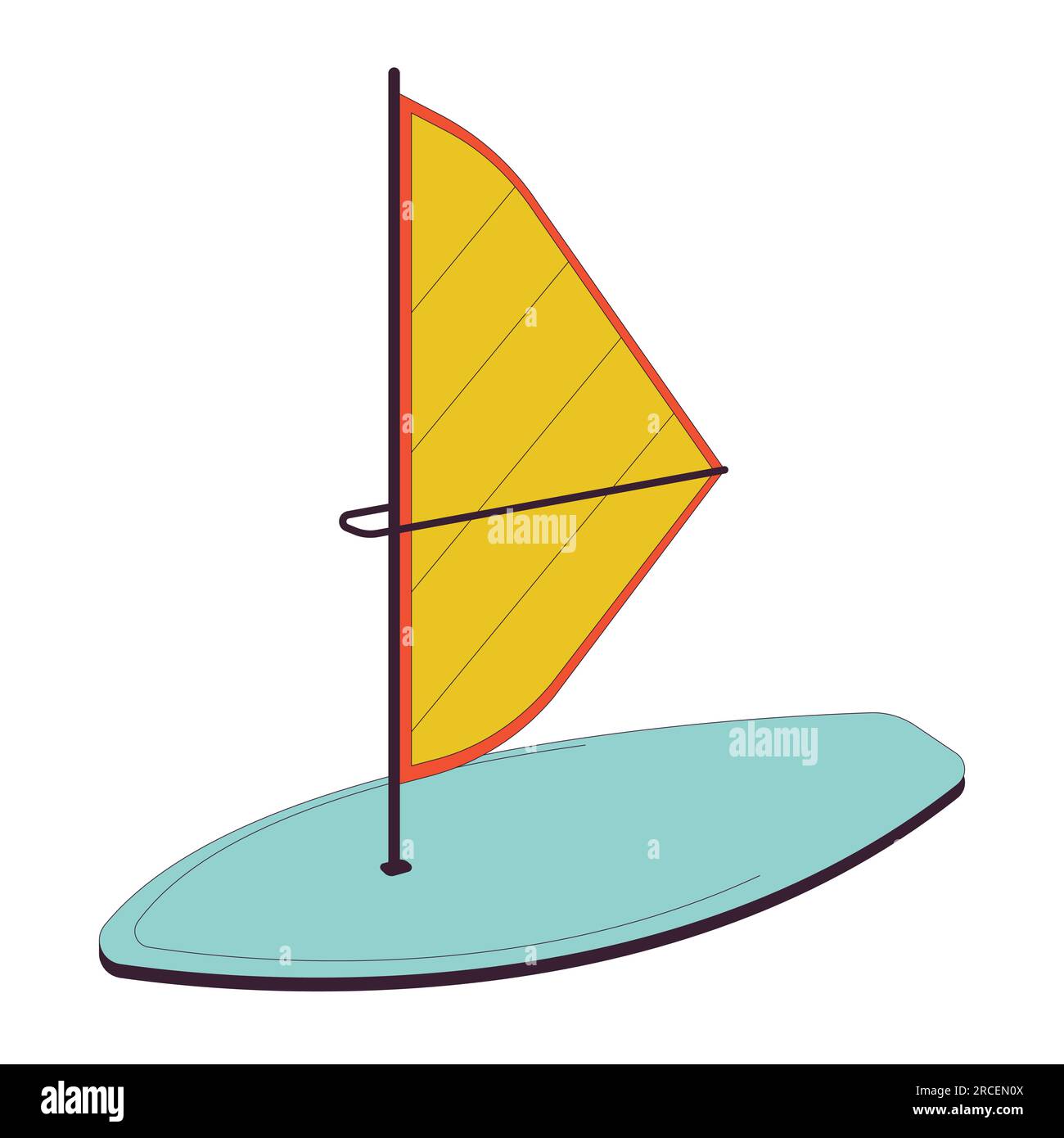 Windsurfing board flat line color isolated vector object Stock Vector