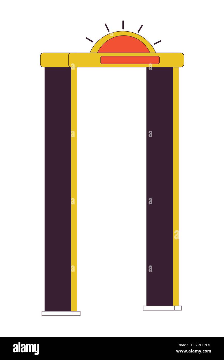 Security gate with flashing light flat line color isolated vector object Stock Vector