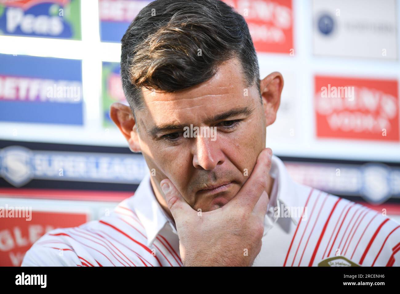 St. Helens, England - 13th July 2023 - St. Helens Head Coach Paul Wellens.  Betfred Super League , St. Helens vs Catalan Dragons at Totally Wicked Stadium, St. Helens, UK Stock Photo