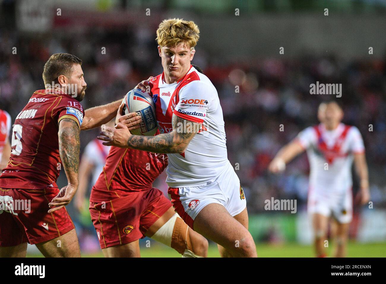 St. Helens, England - 13th July 2023 - George Delaney of St Helens in action. Betfred Super League , St. Helens vs Catalan Dragons at Totally Wicked Stadium, St. Helens, UK Stock Photo