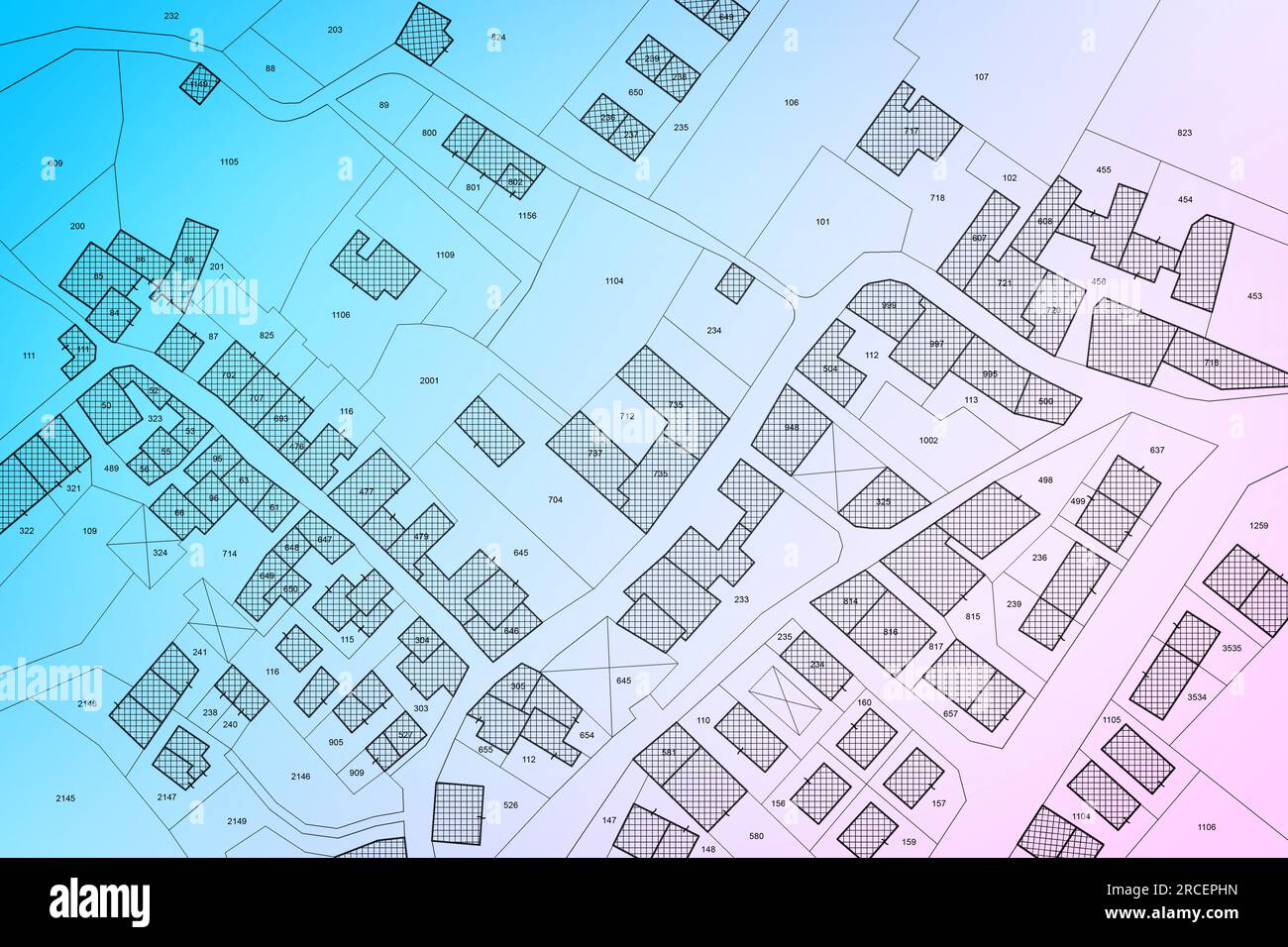 Imaginary cadastral map of territory with buildings, roads and land