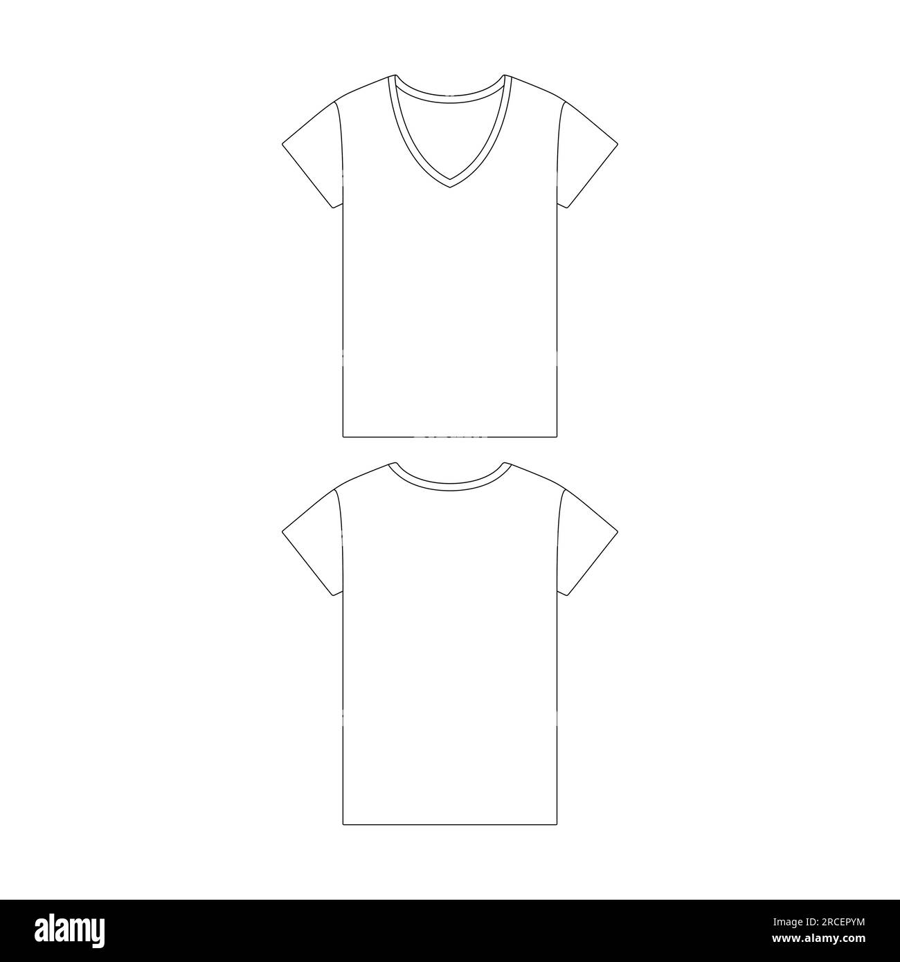 Template loose fitting v-neck t-shirt women vector illustration flat sketch design outline Stock Vector