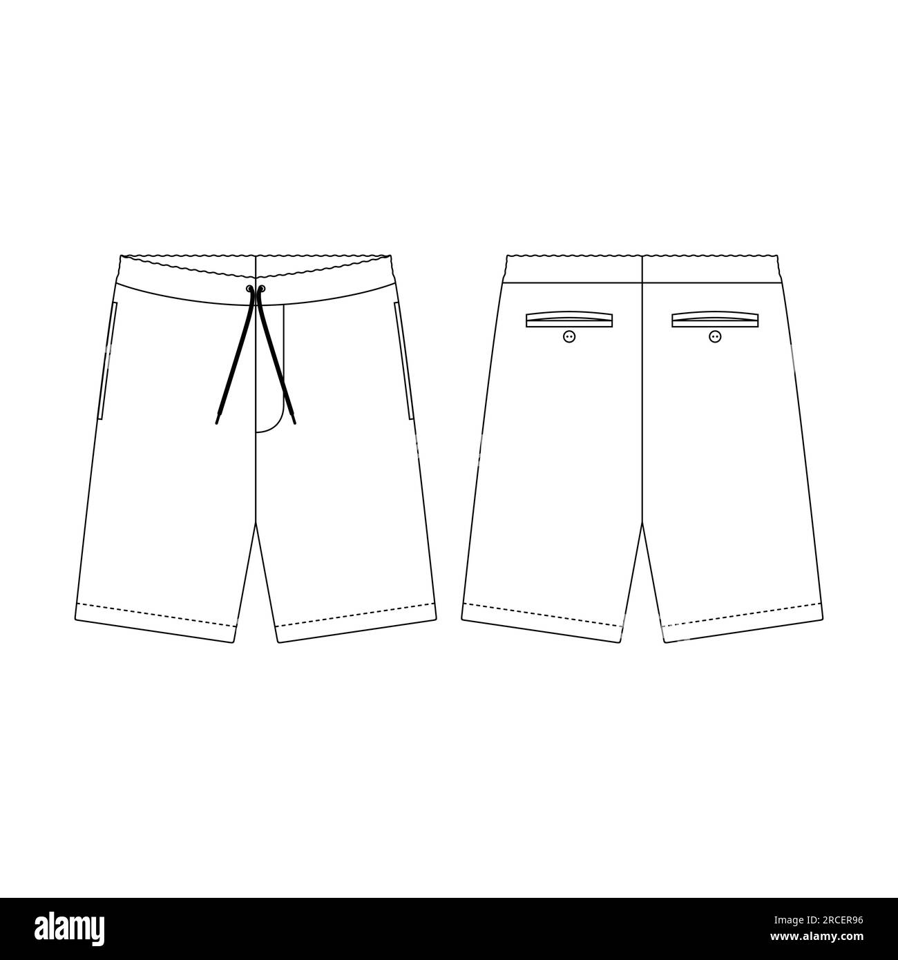 Girls Short fashion flat sketch template. Technical Fashion Illustration.  Paperbag elastic waist. Front Bow and Apply Pocket Stock Vector Image & Art  - Alamy