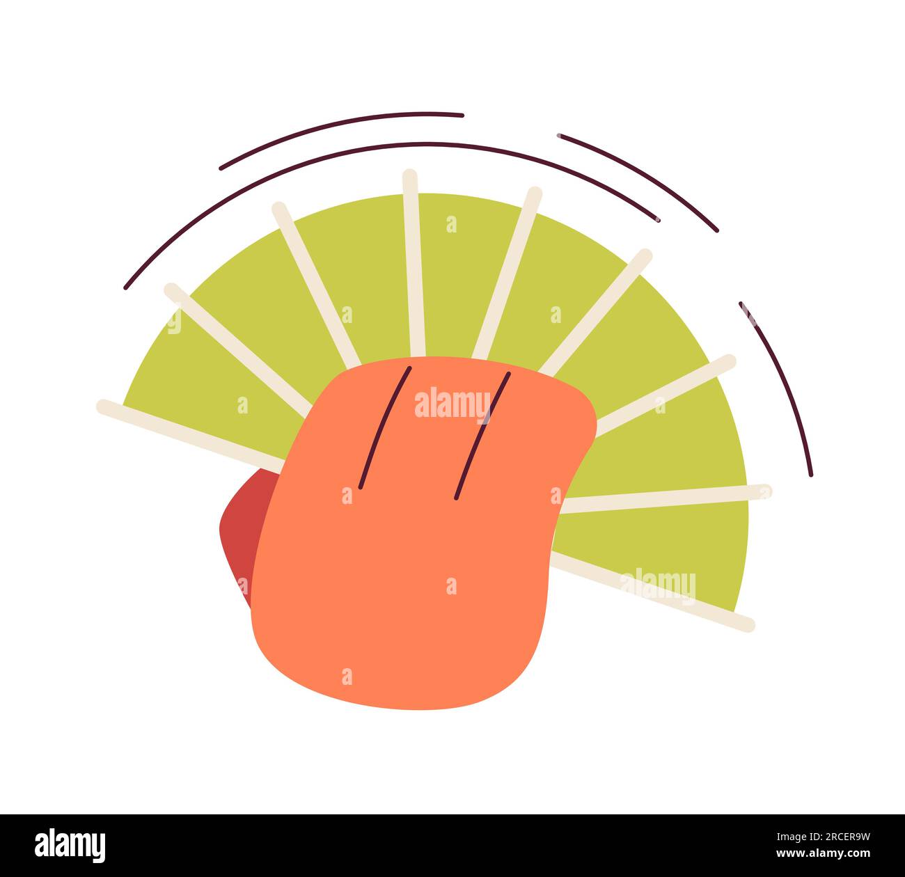 Hand with folding fan cooling down semi flat color vector character hand Stock Vector