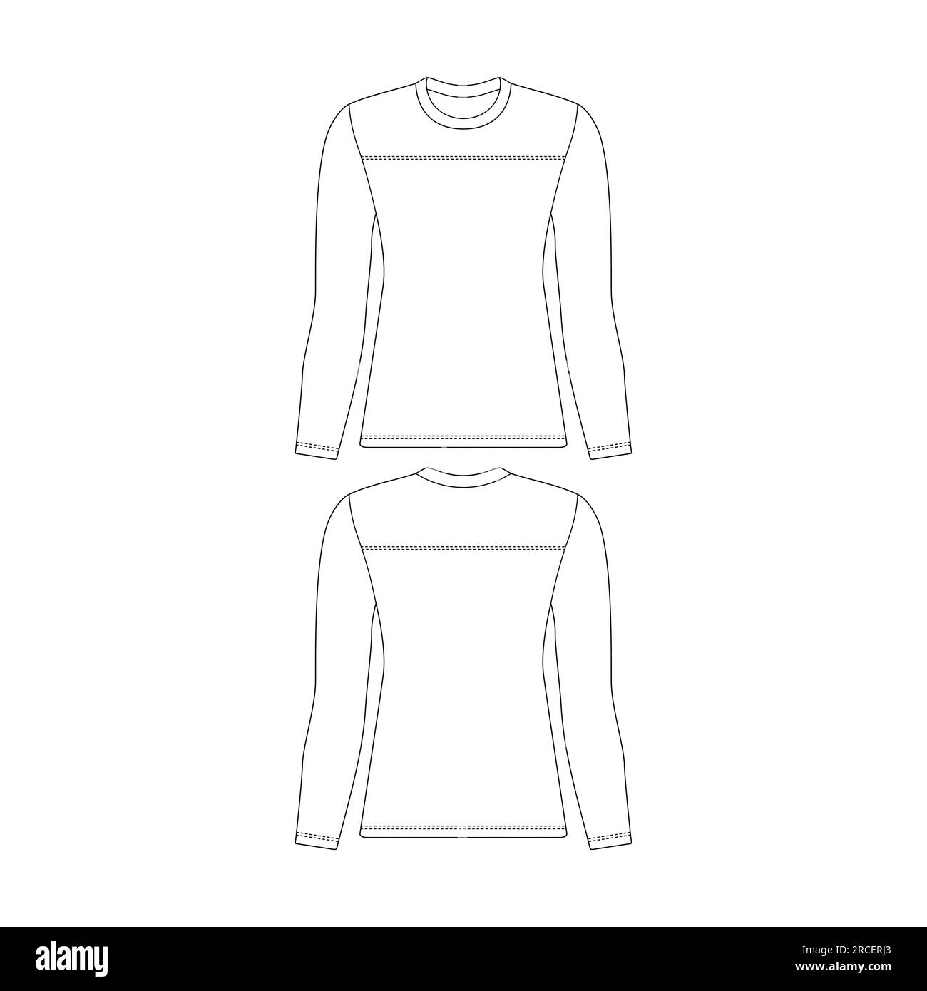 Template long sleeve football jersey women vector illustration flat sketch design outline Stock Vector