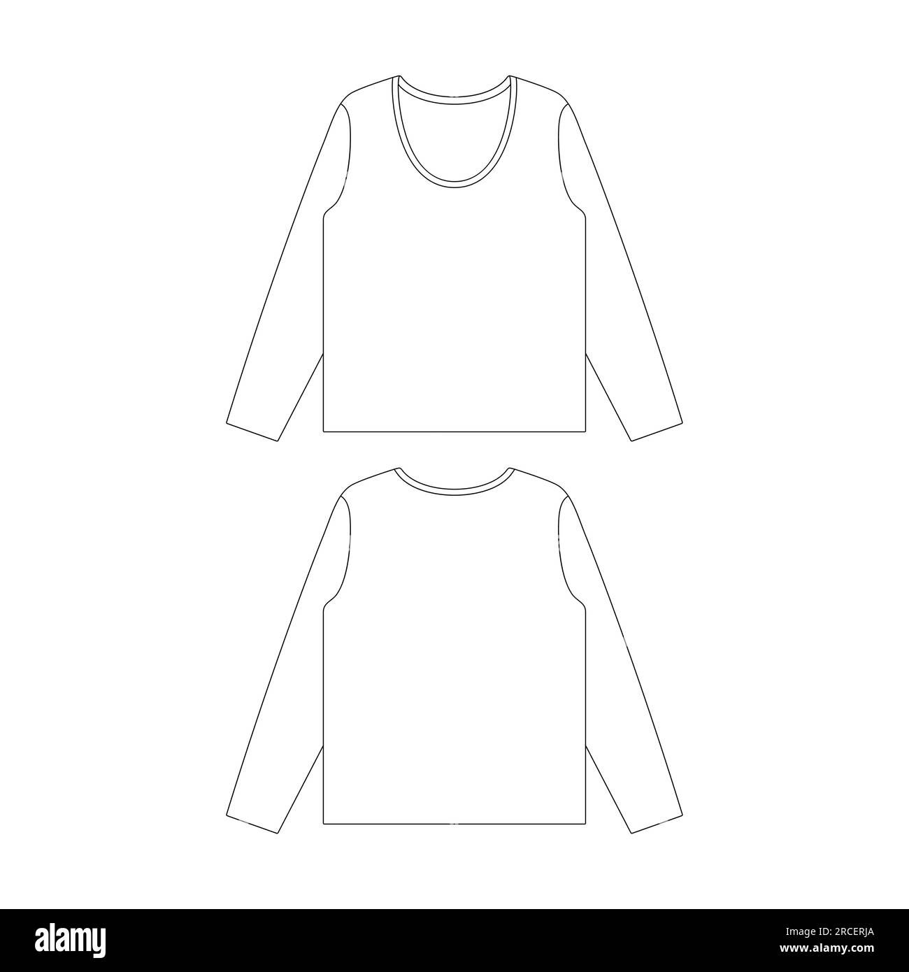 Template loose fitting long sleeve t-shirt women vector illustration flat sketch design outline Stock Vector