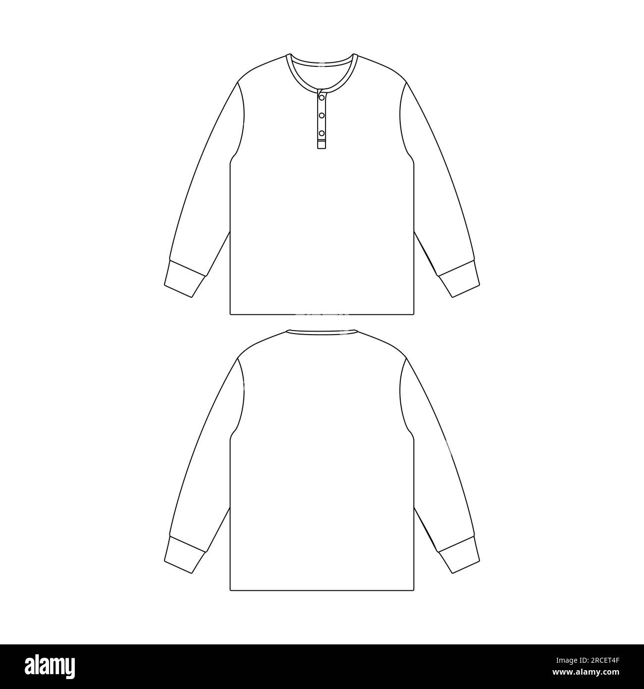 Template henely neck long t-shirt vector illustration flat design outline clothing collection Stock Vector