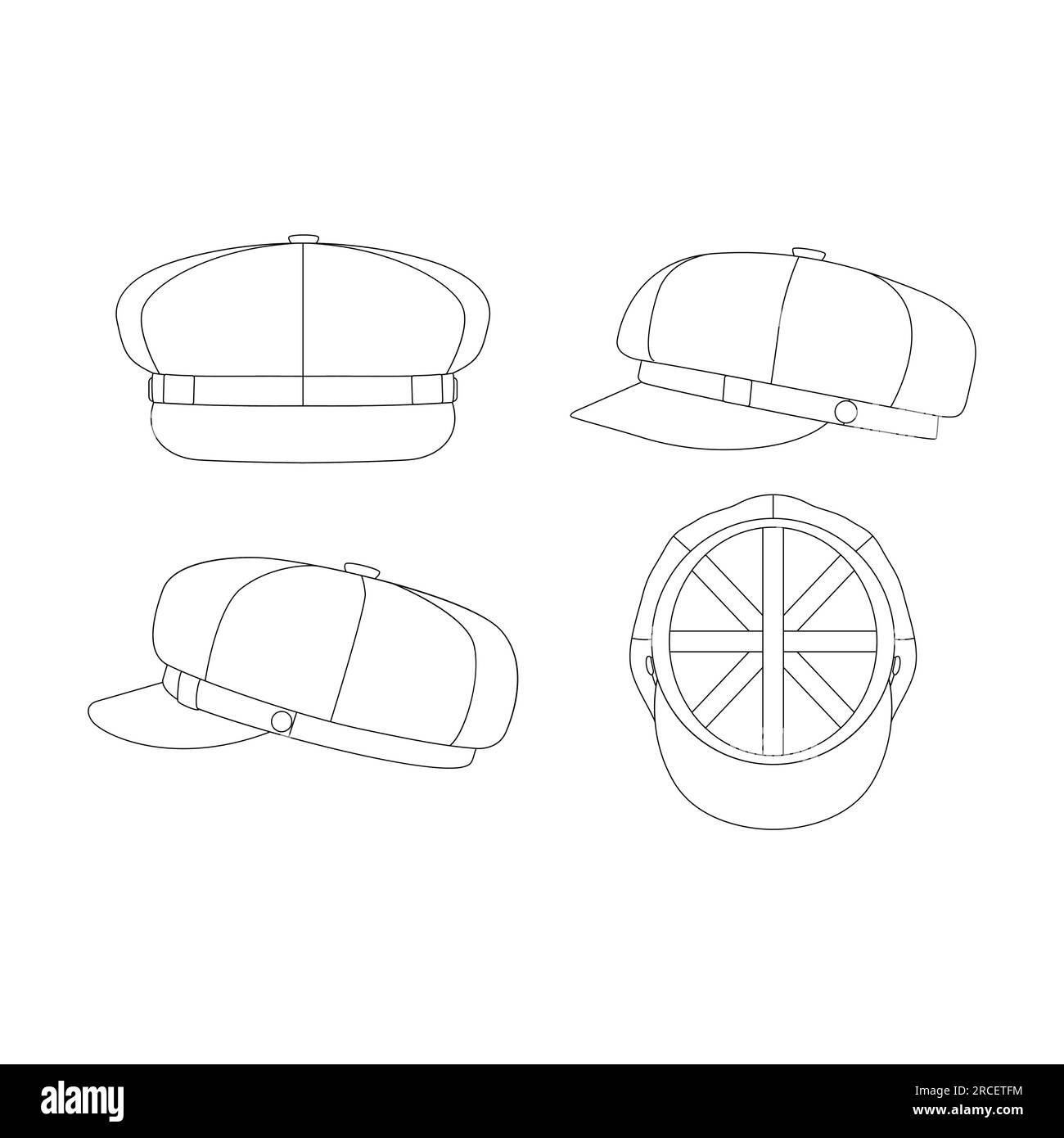 Template gavroche hat vector illustration flat sketch design outline headwear Stock Vector