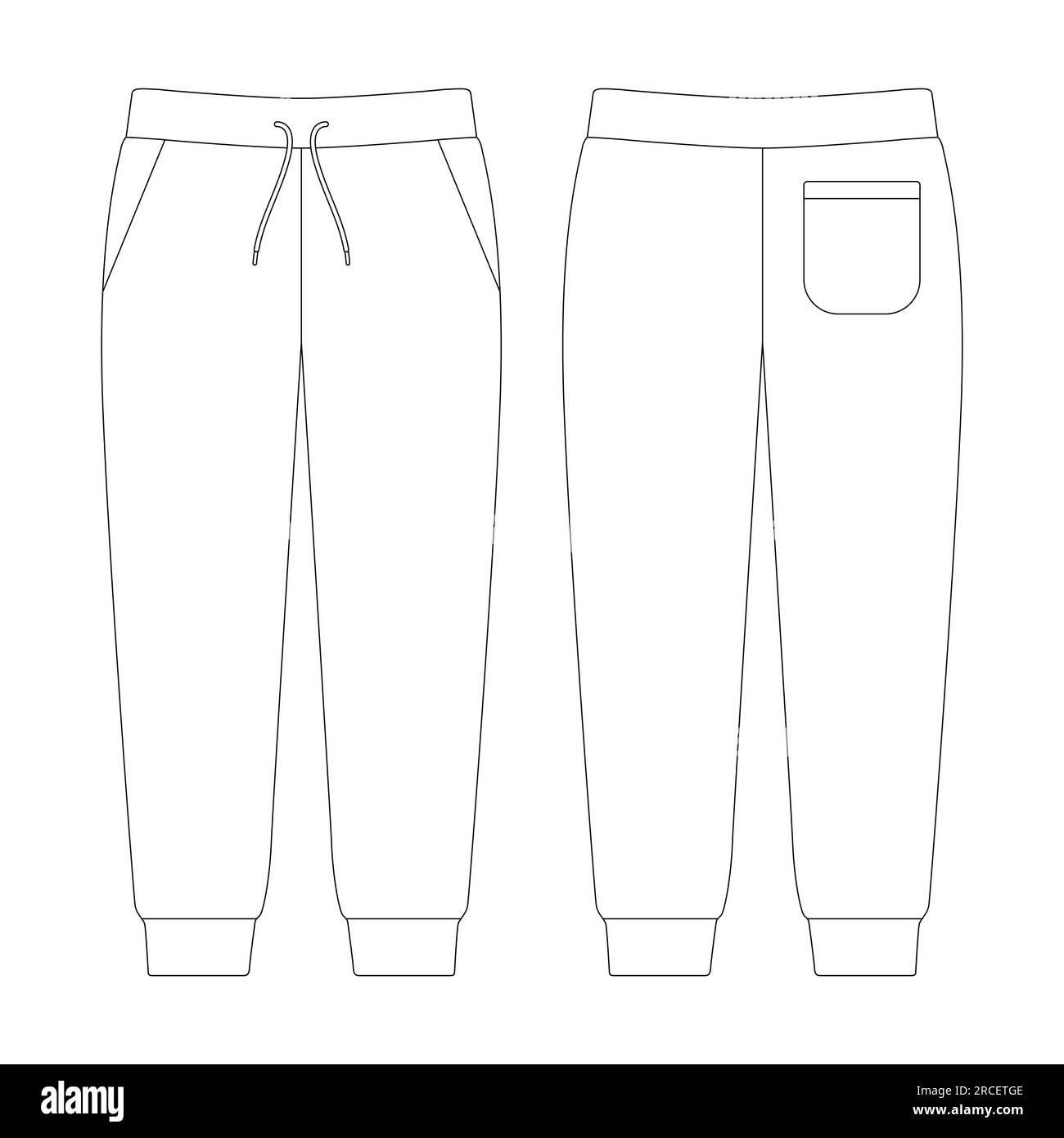 Template jogger sweatpants patch pocket vector illustration flat sketch ...