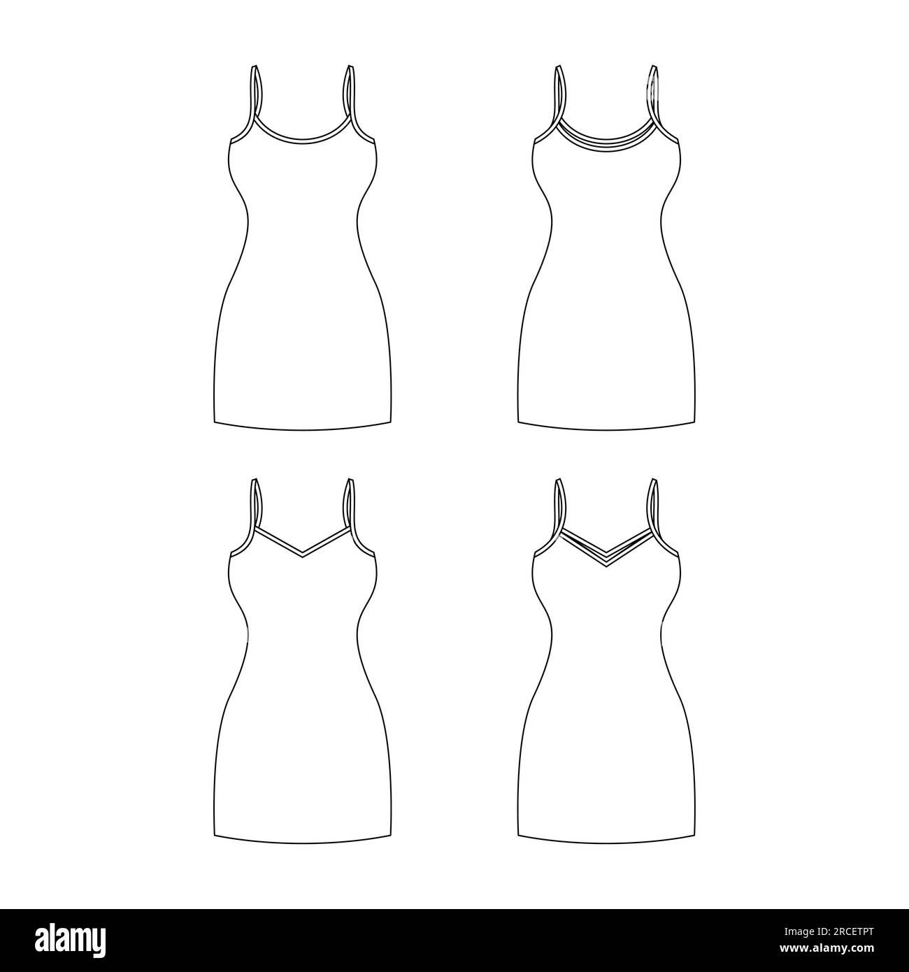Template tank top for women flat design outline clothing illustration