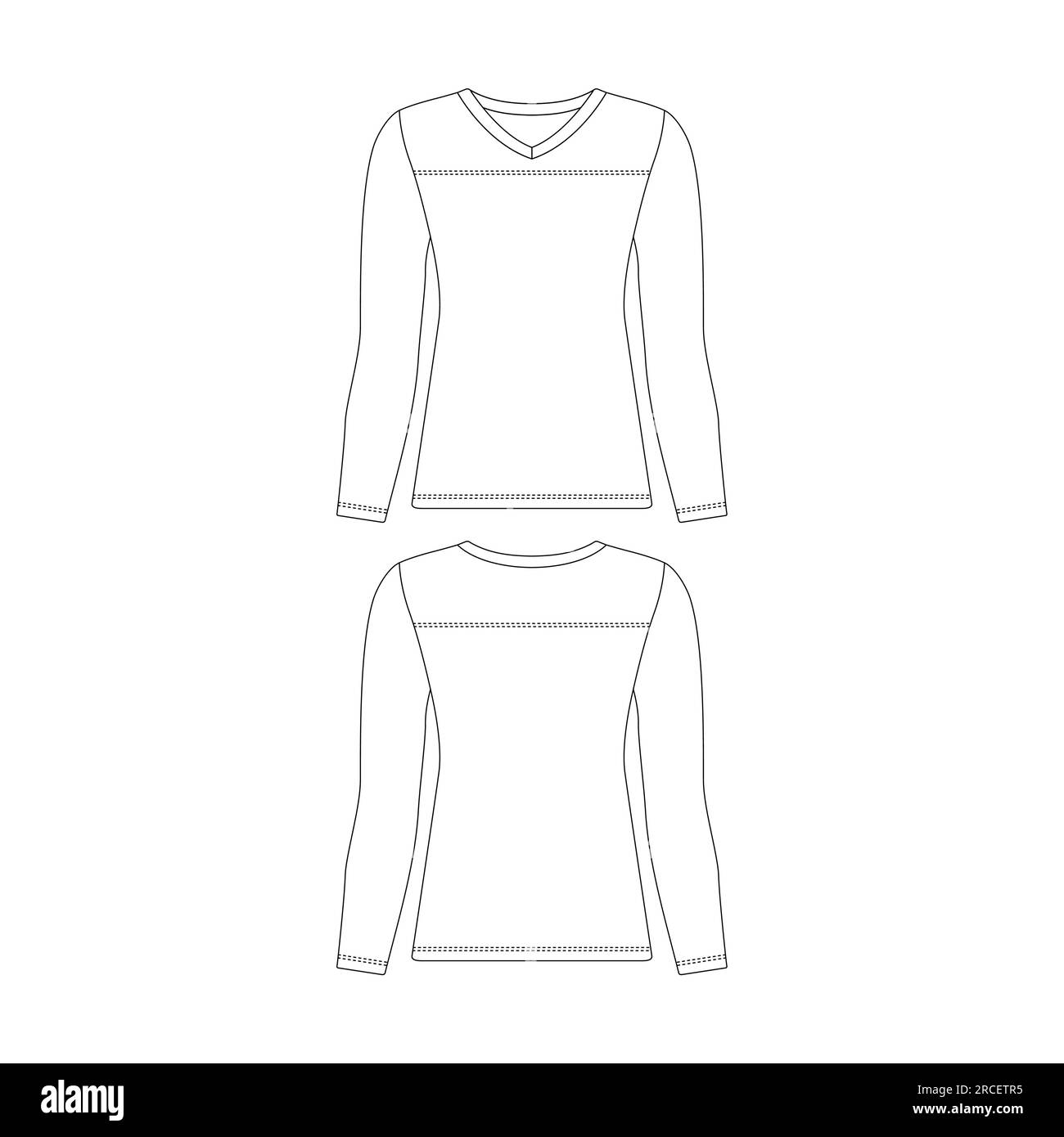Template v- neck long sleeve football jersey women vector illustration flat sketch design outline Stock Vector