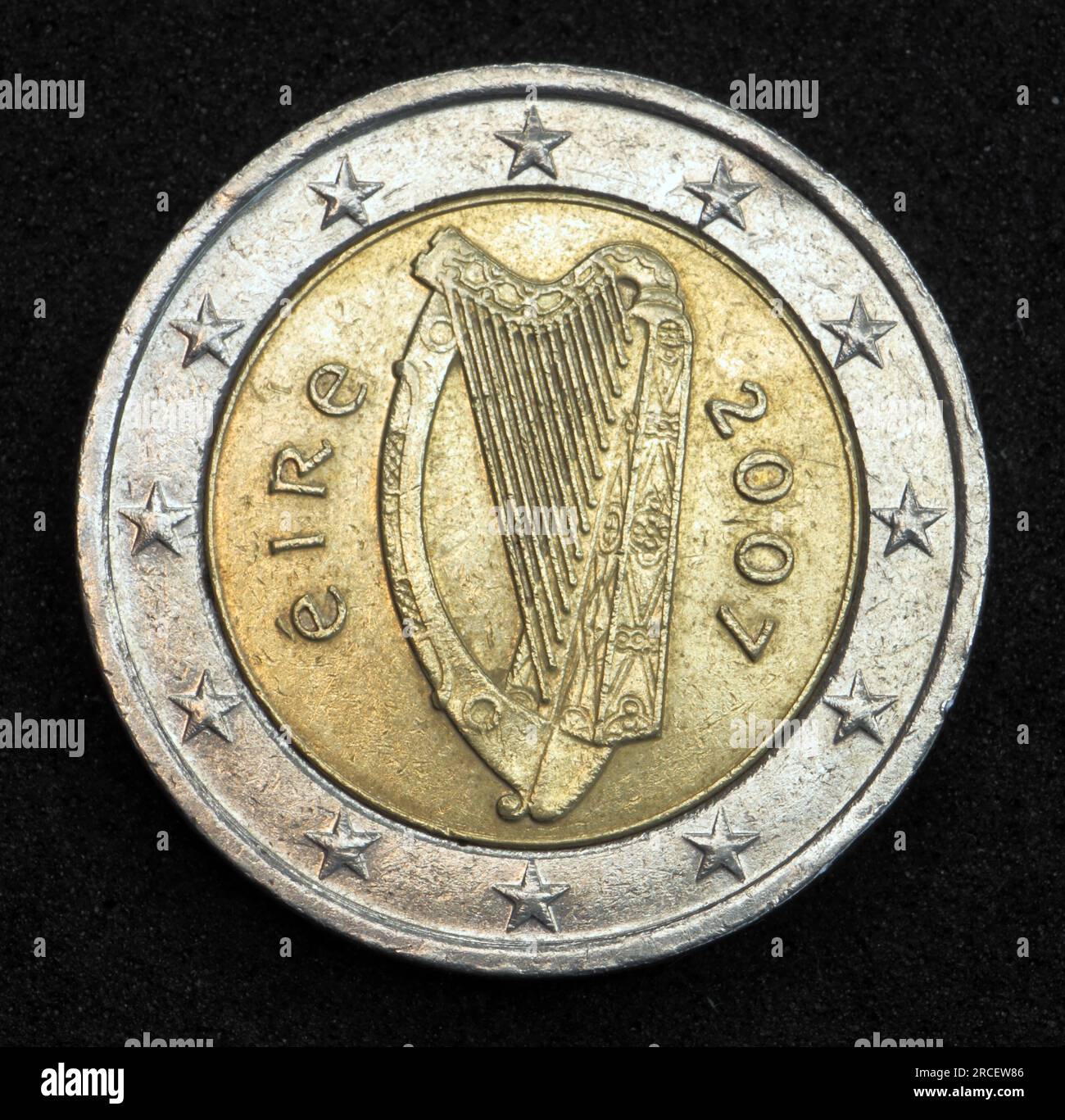 Back, national side of 2 Euro coin from Ireland shows the Celtic harp