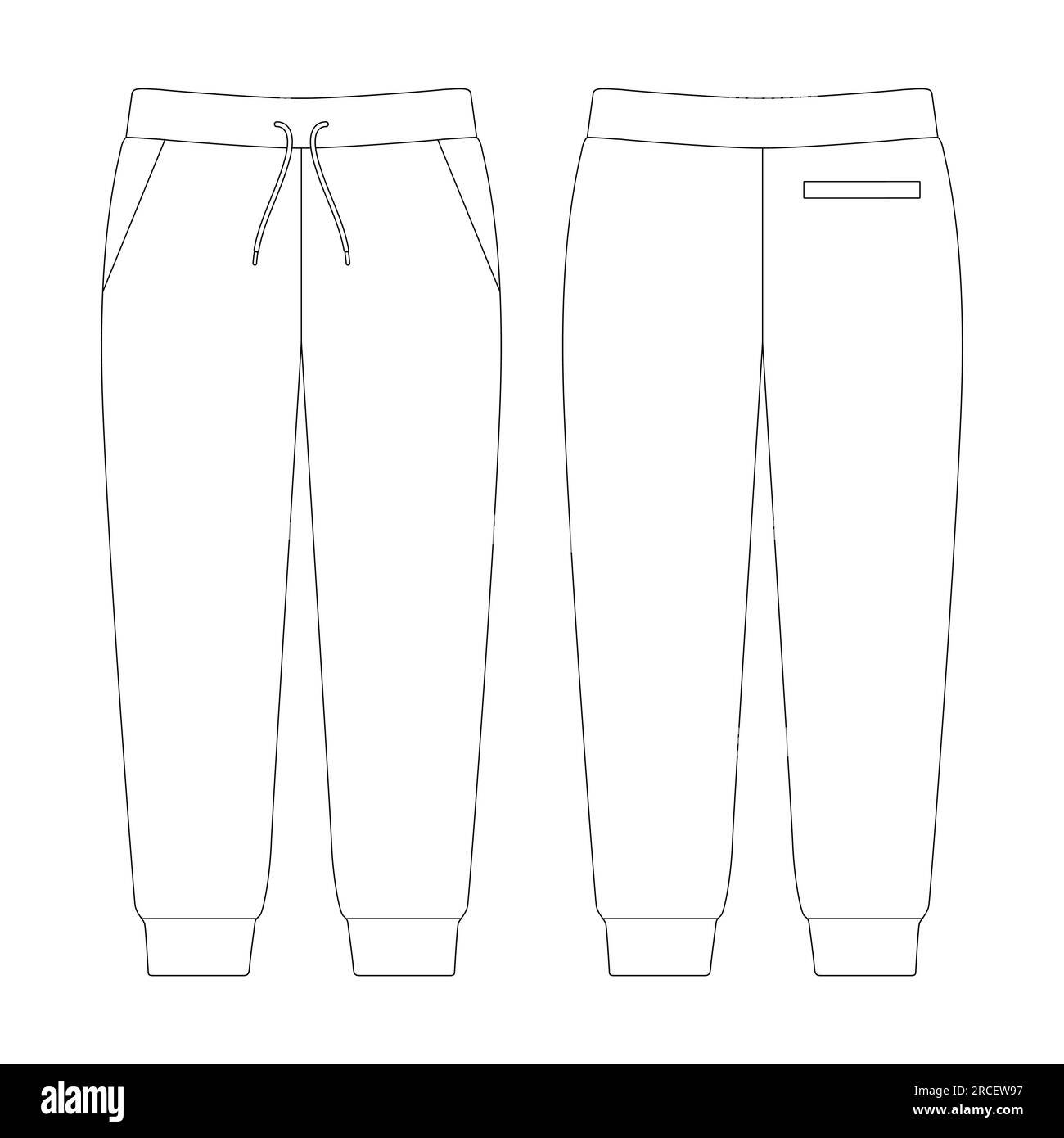 Template jogger sweatpants jetted pocket vector illustration flat sketch design outline Stock Vector