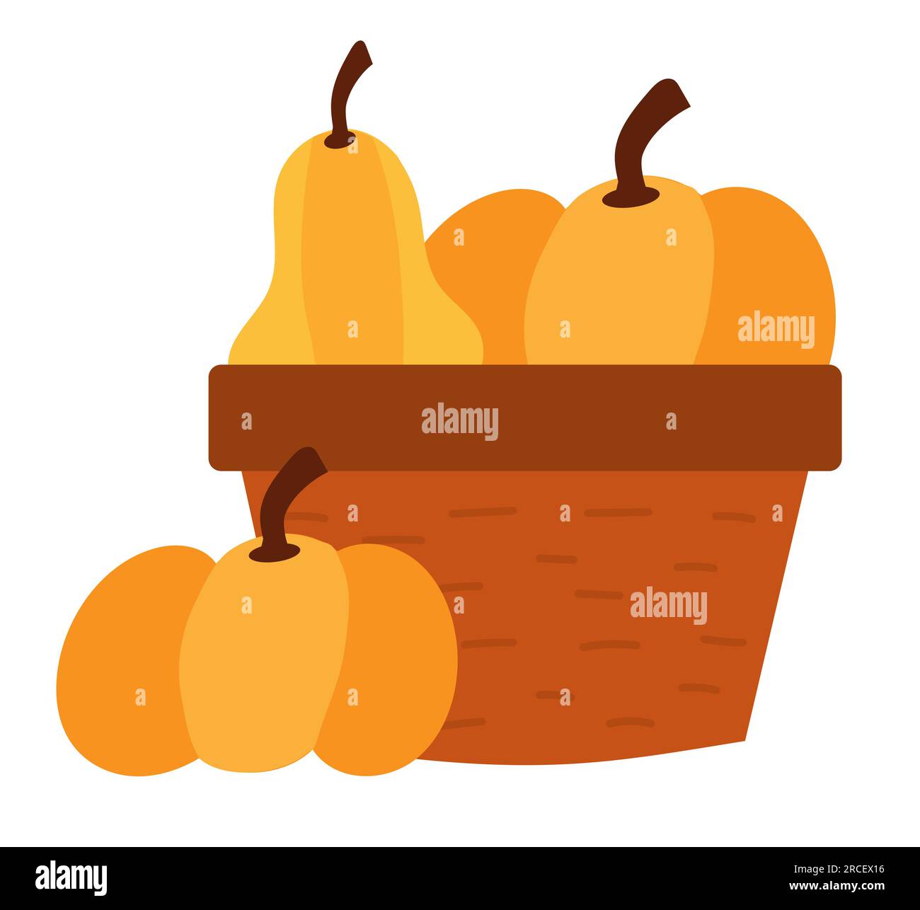 Pumpkins in a wicker basket. Autumn harvest. Vector flat illustration ...