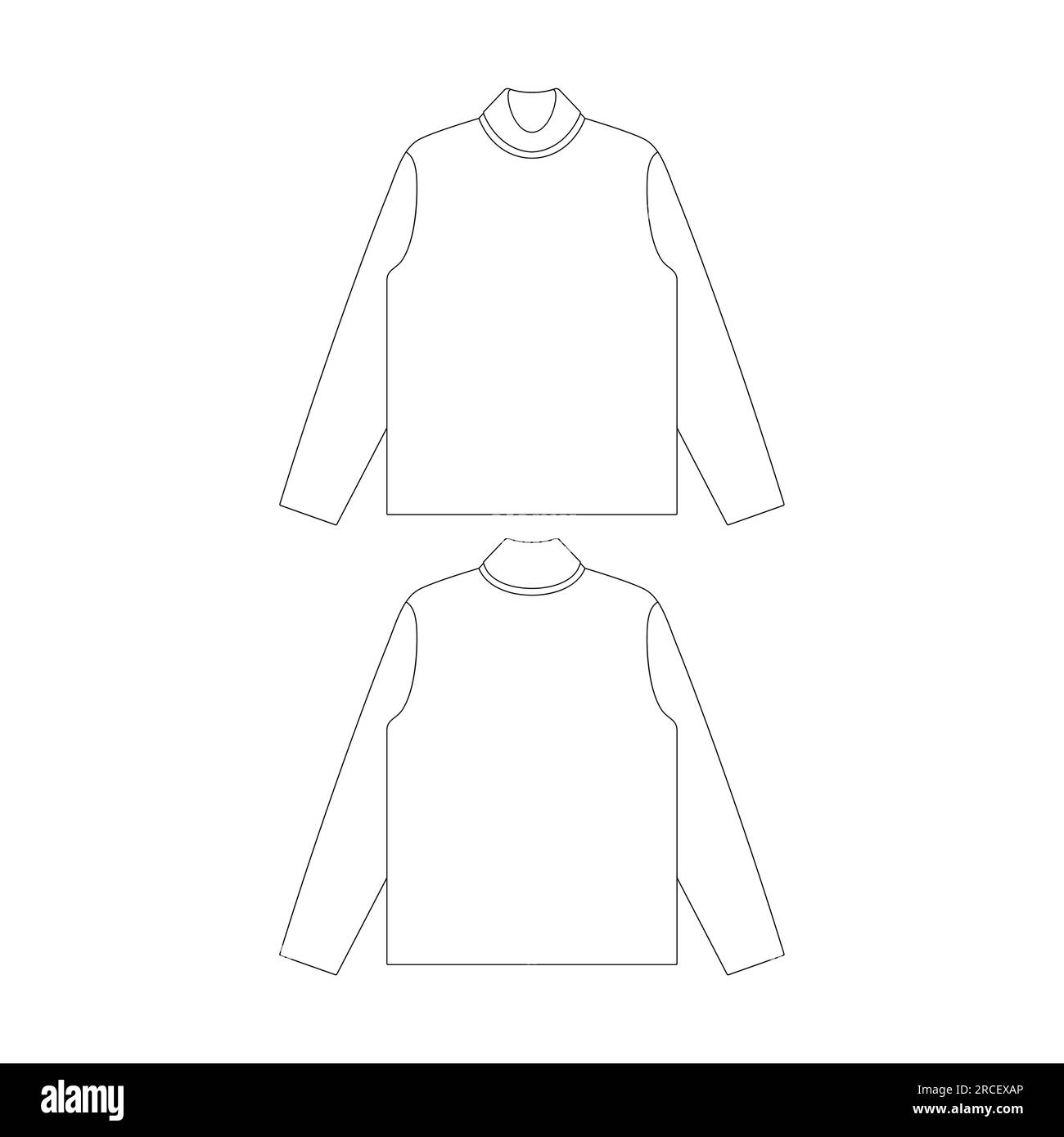 Template turtleneck long sleeve t-shirt vector illustration flat sketch design outline Stock Vector