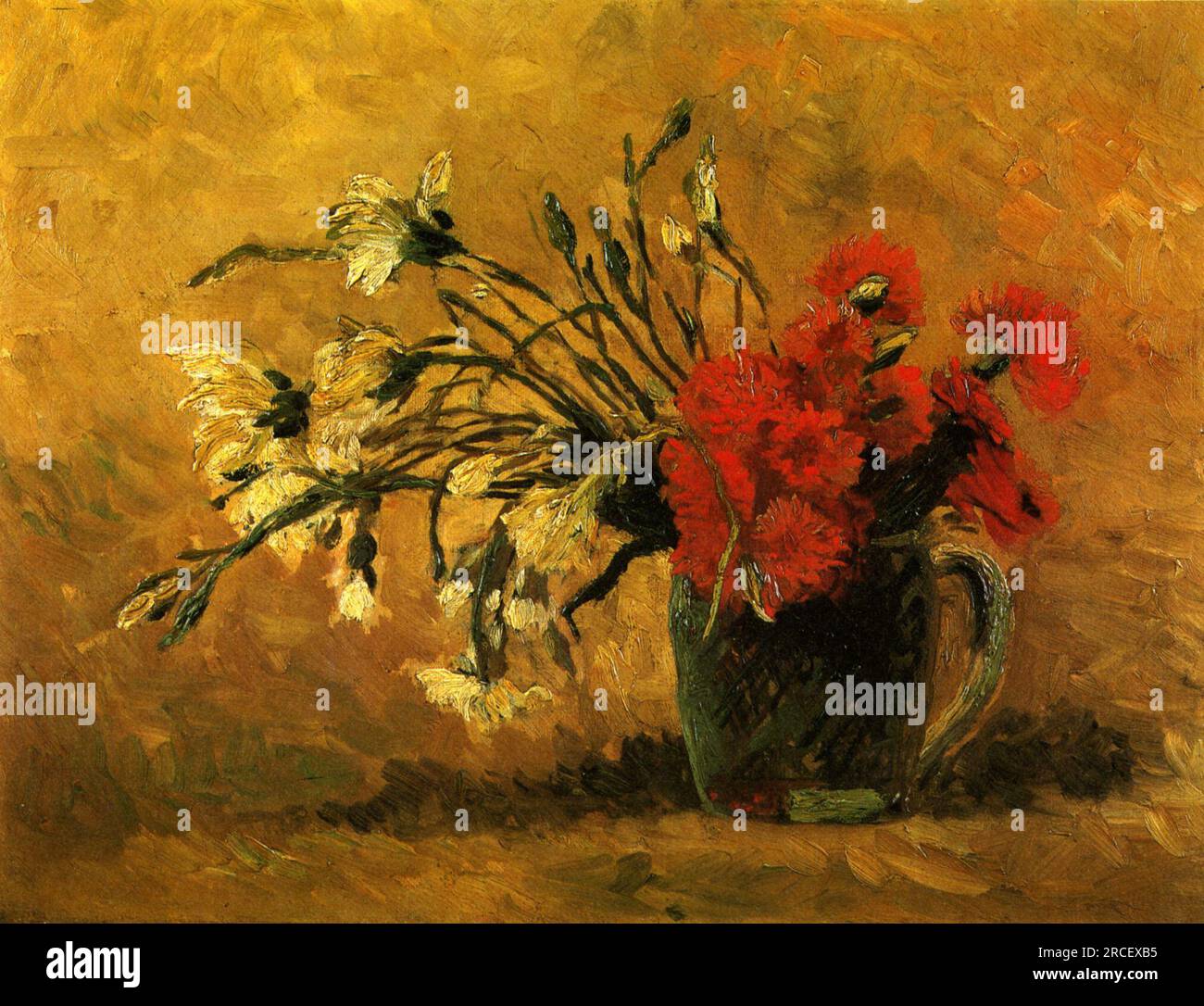 Vase with Red and White Carnations on a Yellow Background 1886 by Vincent van Gogh Stock Photo