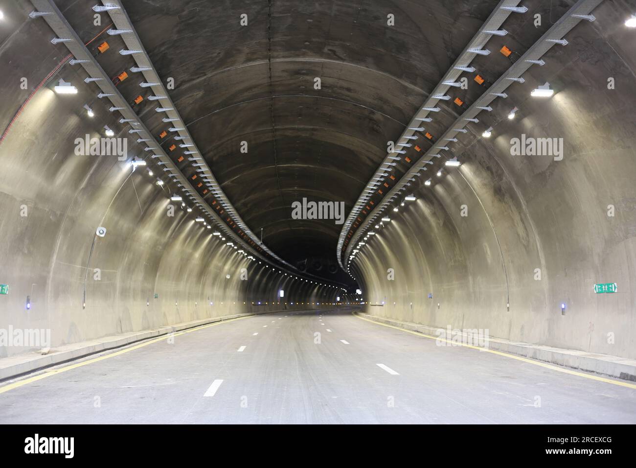 (230714) -- SIDI AICH, July 14, 2023 (Xinhua) -- This photo taken on July 11, 2023 shows an interior view of the Sidi Aich Tunnel, part of the Bejaia Highway that starts from the Bejaia port and connects to the East-West Highway, in Sidi Aich, Algeria. TO GO WITH 'China-built Algerian highway tunnel opens to traffic' (China Railway Construction Corporation Limited/Handout via Xinhua) Stock Photo