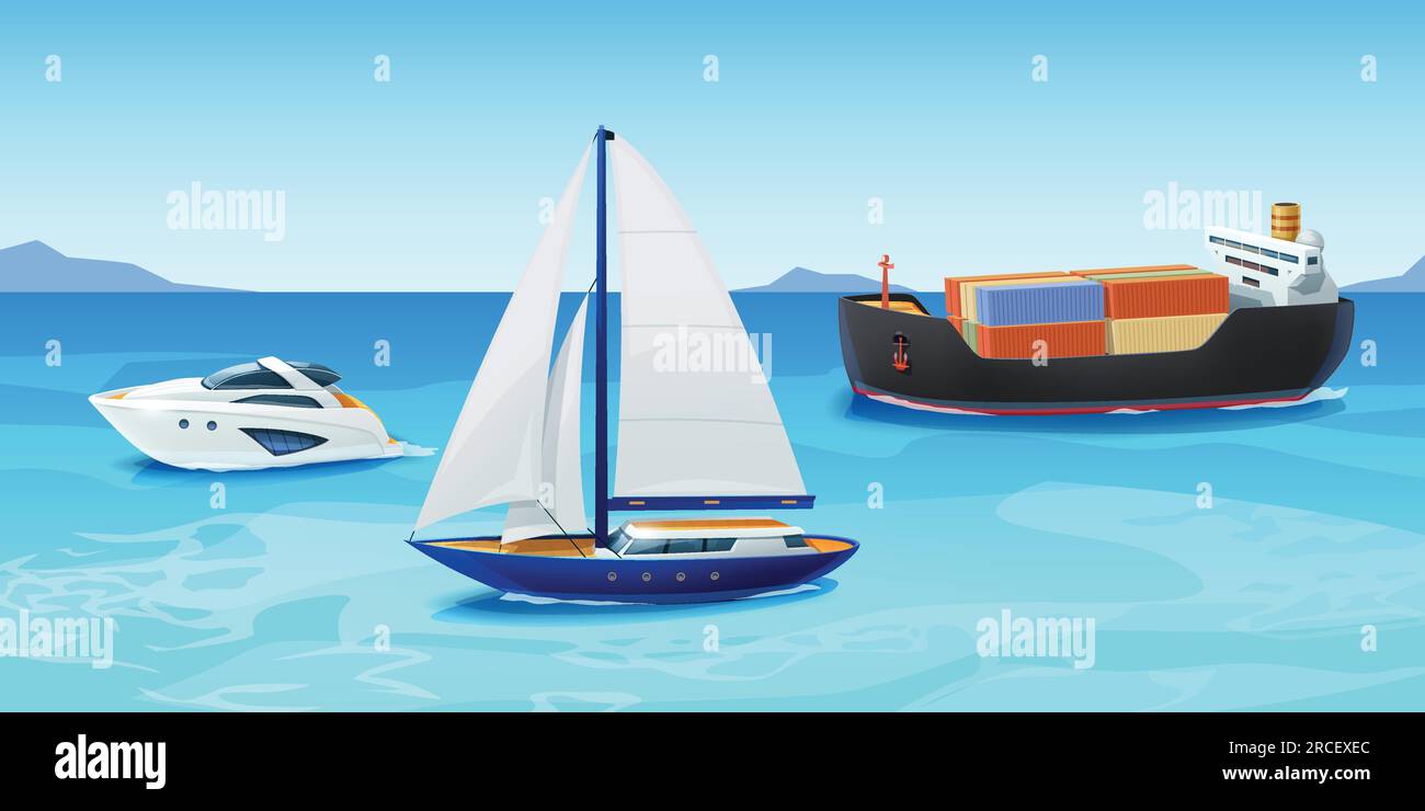 Yacht with a container ship Stock Vector Images - Alamy