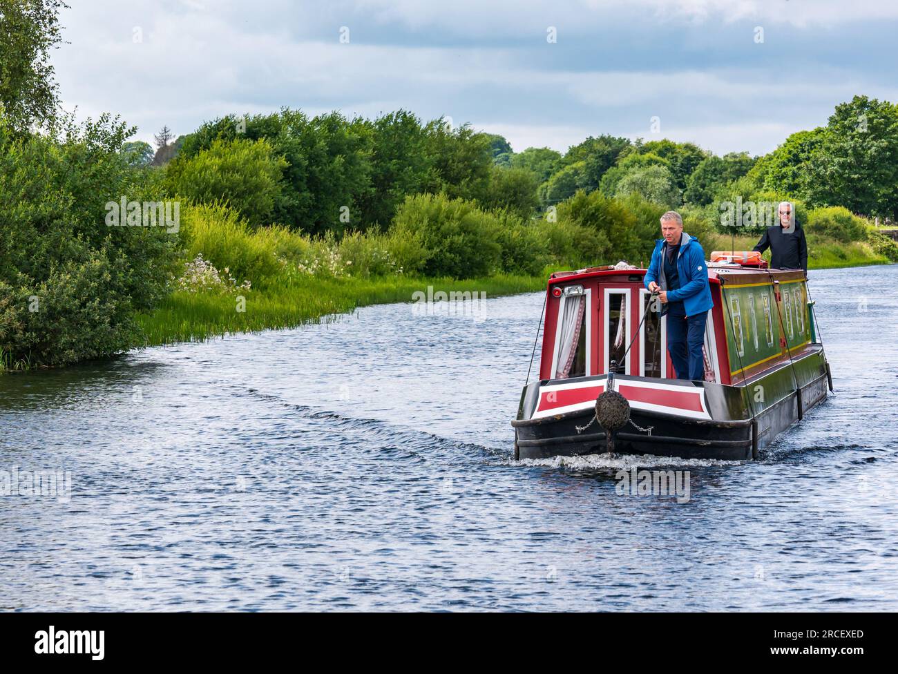 Canal boat or barge on Forth and Clyde Canal, Scotland, UK Stock Photo