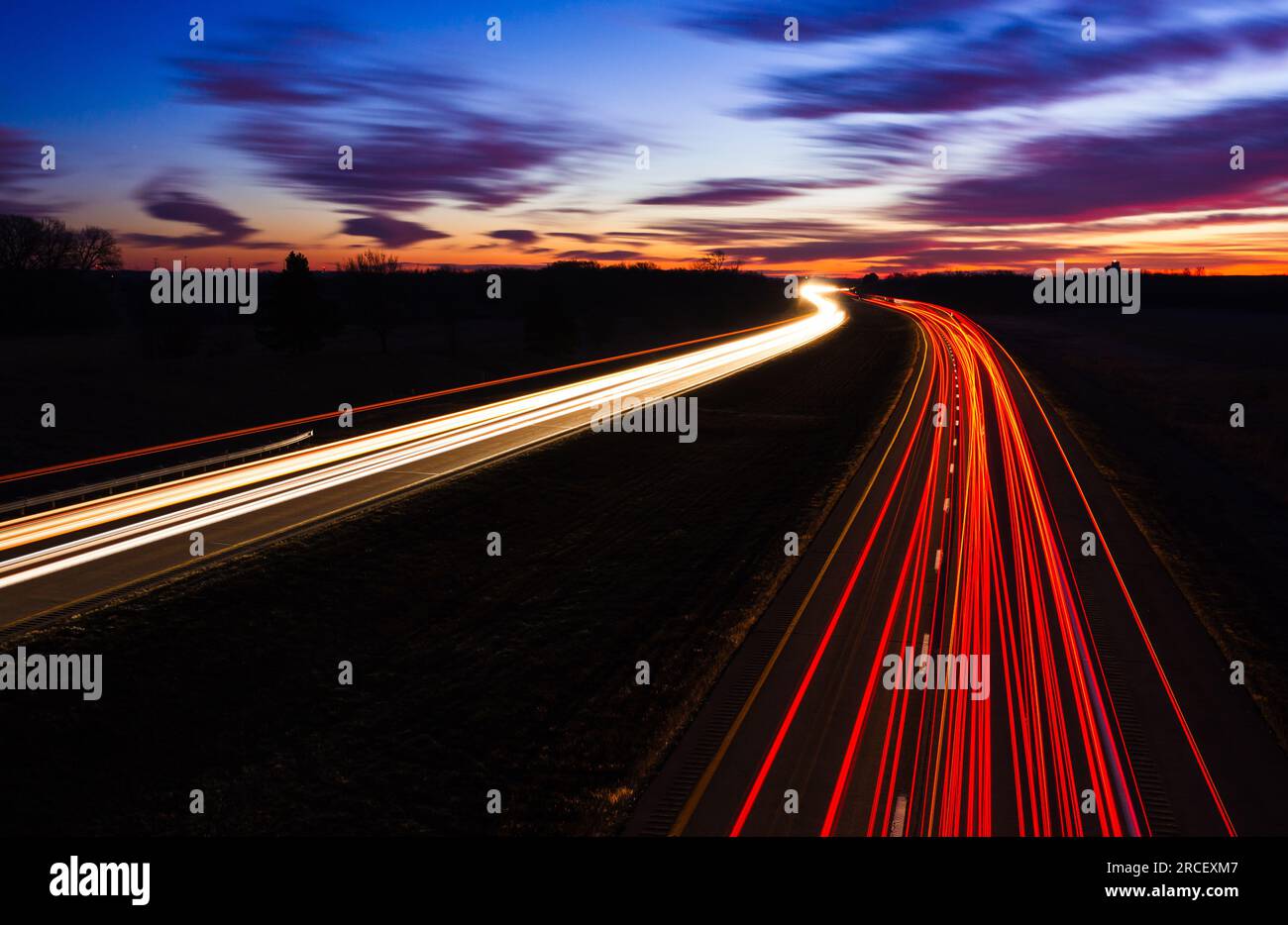 Interstate 80 before sunrise, Lancaster County, Nebraska, USA. Stock Photo