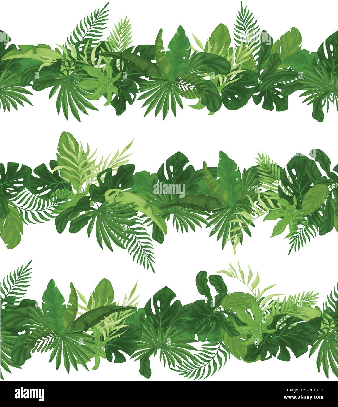Set tropical seamless border pattern with palm leaves. Vector Stock ...