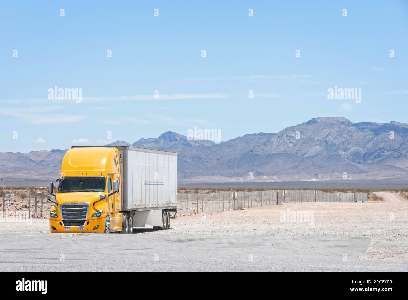 Freightliner  American Semi conventional trucks at a truck stop in Nevada USA Stock Photo