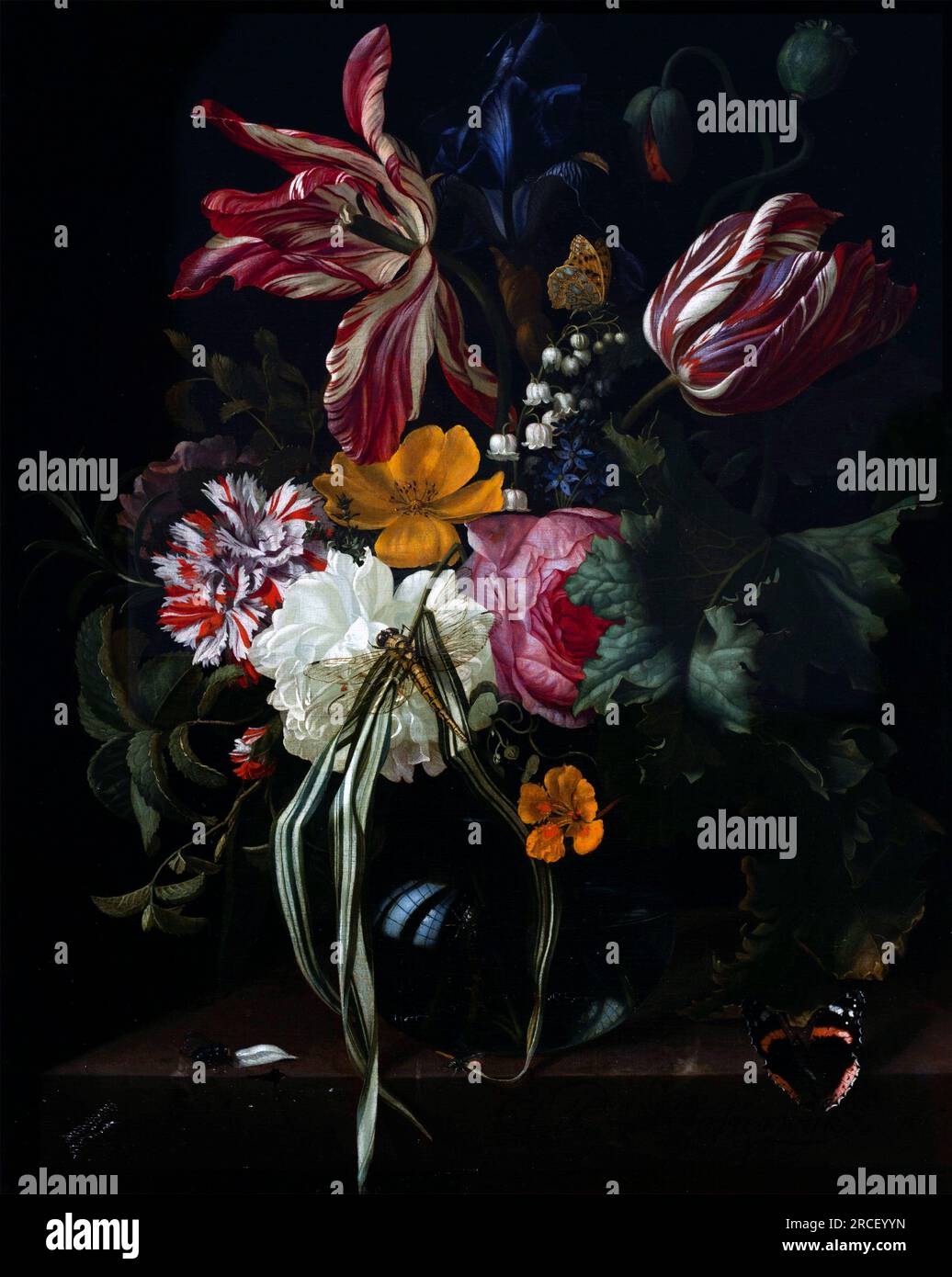 Flower Still Life by the Dutch Golden Age painter,  Maria van Oosterwijck, also spelled Oosterwyck (1630–1693), oil on canvas, 1669 Stock Photo