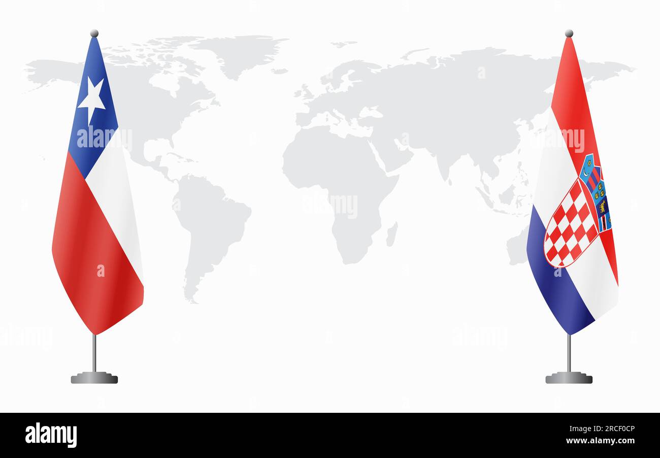 Chile and Croatia flags for official meeting against background of